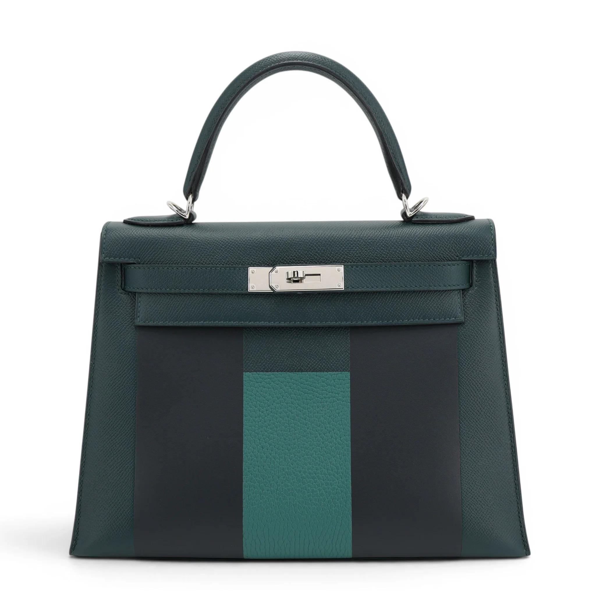 Kelly 28 Sellier Letter H Vert Cypress (6O) Bleu Obscur (K7) Malachite (Z6)
