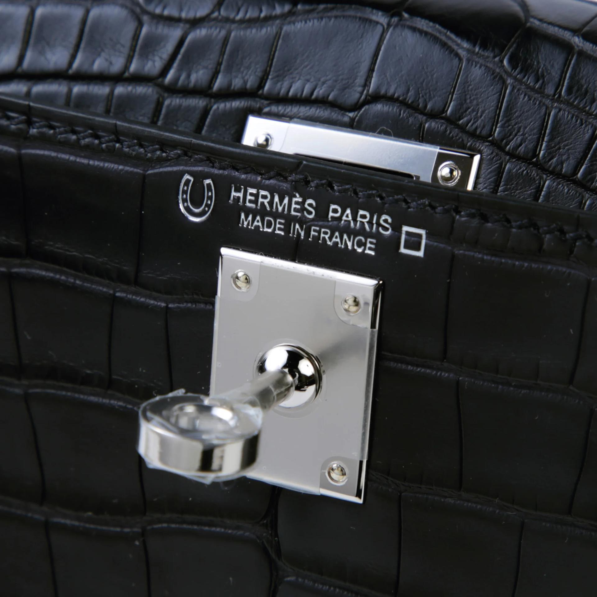 ランク N 新品 HERMÈS エルメス スペシャルオーダー ミニケリー2 ブラック (89) グリパール (80) クロコダイル アリゲーター マット シルバー金具 K刻印 (2025) - 9