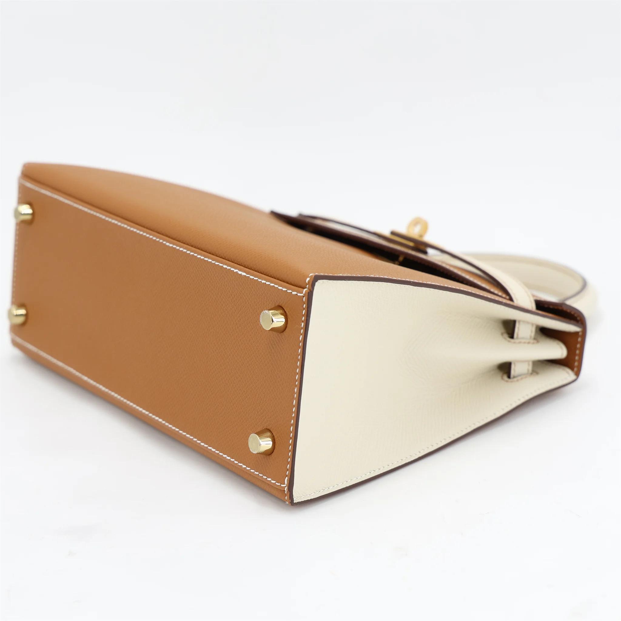 Unused ( Rank NS ) HERMÈS Special Order Kelly 25 Sellier Gold (37) Craie (10) Epsom Brushed Gold hardware W (2024) - 5