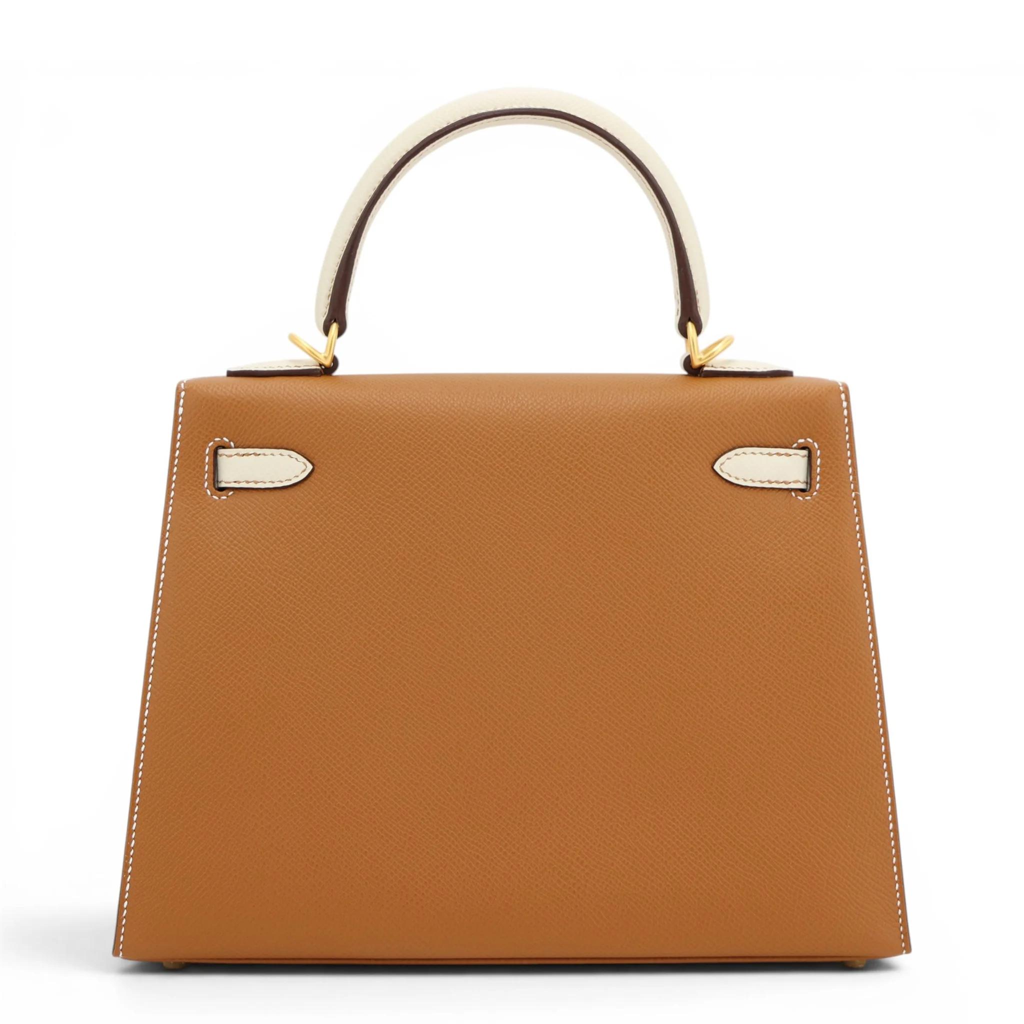 Unused ( Rank NS ) HERMÈS Special Order Kelly 25 Sellier Gold (37) Craie (10) Epsom Brushed Gold hardware W (2024) - 2