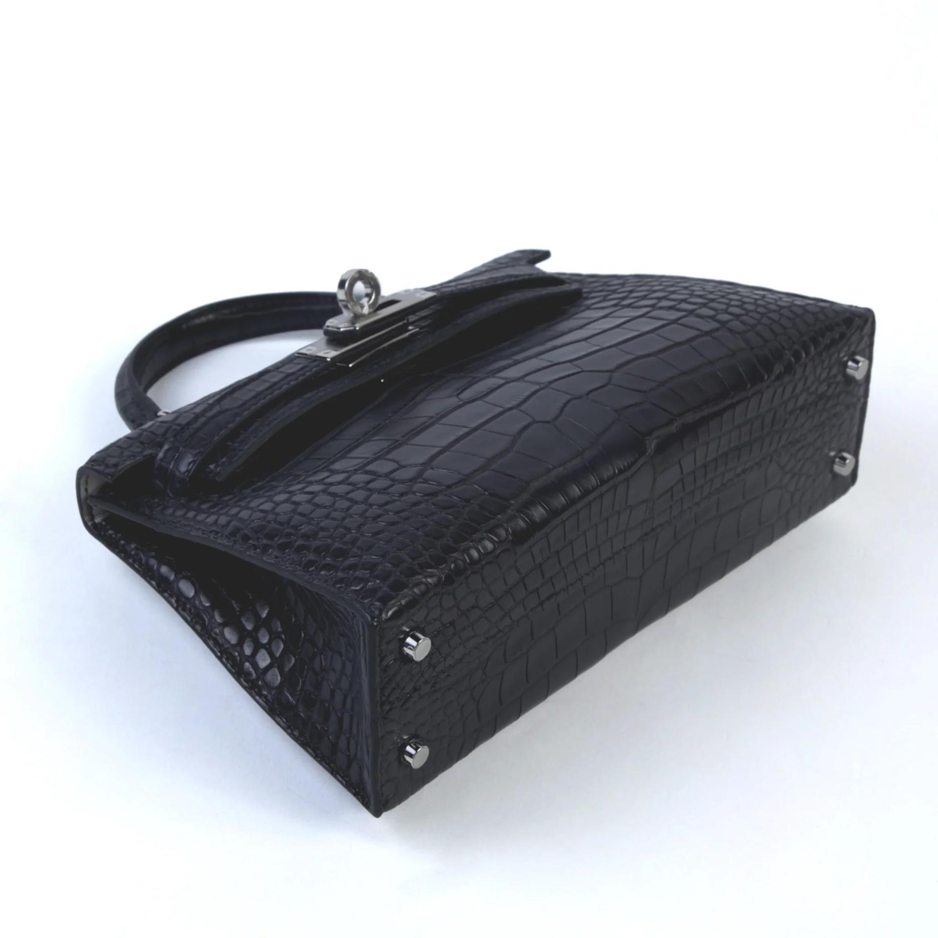 ランク N 新品 HERMÈS エルメス スペシャルオーダー ミニケリー2 ブラック (89) グリパール (80) クロコダイル アリゲーター マット シルバー金具 K刻印 (2025) - 4