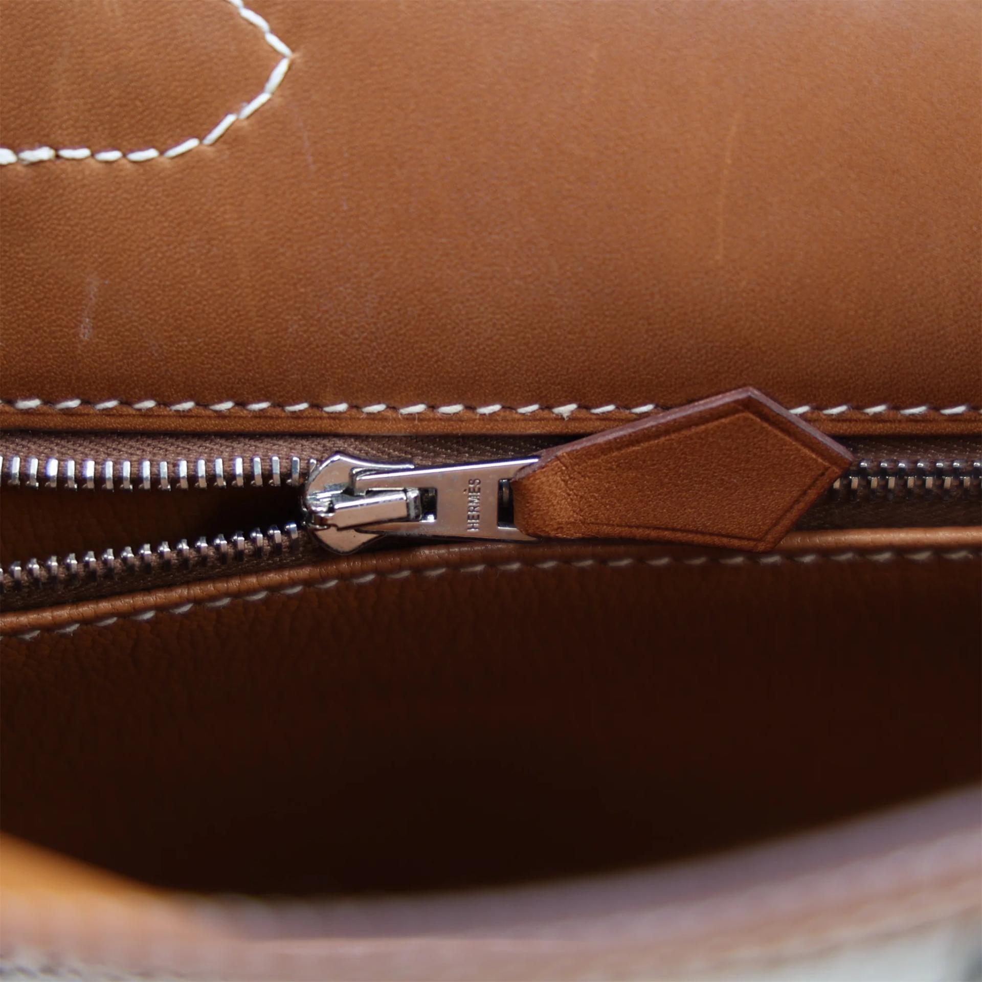 Very Good ( Rank A) HERMÈS Limited Edition Kelly 28 De Camp Dechainee Fauve (34) Barenia Toile Camp canvas Palladium hardware C (2018) - 16
