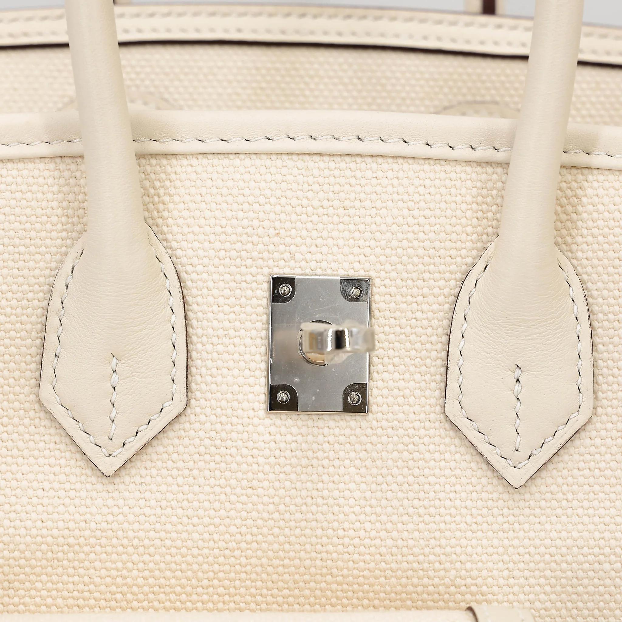 Excellent ( Rank SA ) HERMÈS Limited Edition Birkin Cargo 25 Nata (I2) Swift Toile Goeland canvas Palladium hardware U (2022) - 20