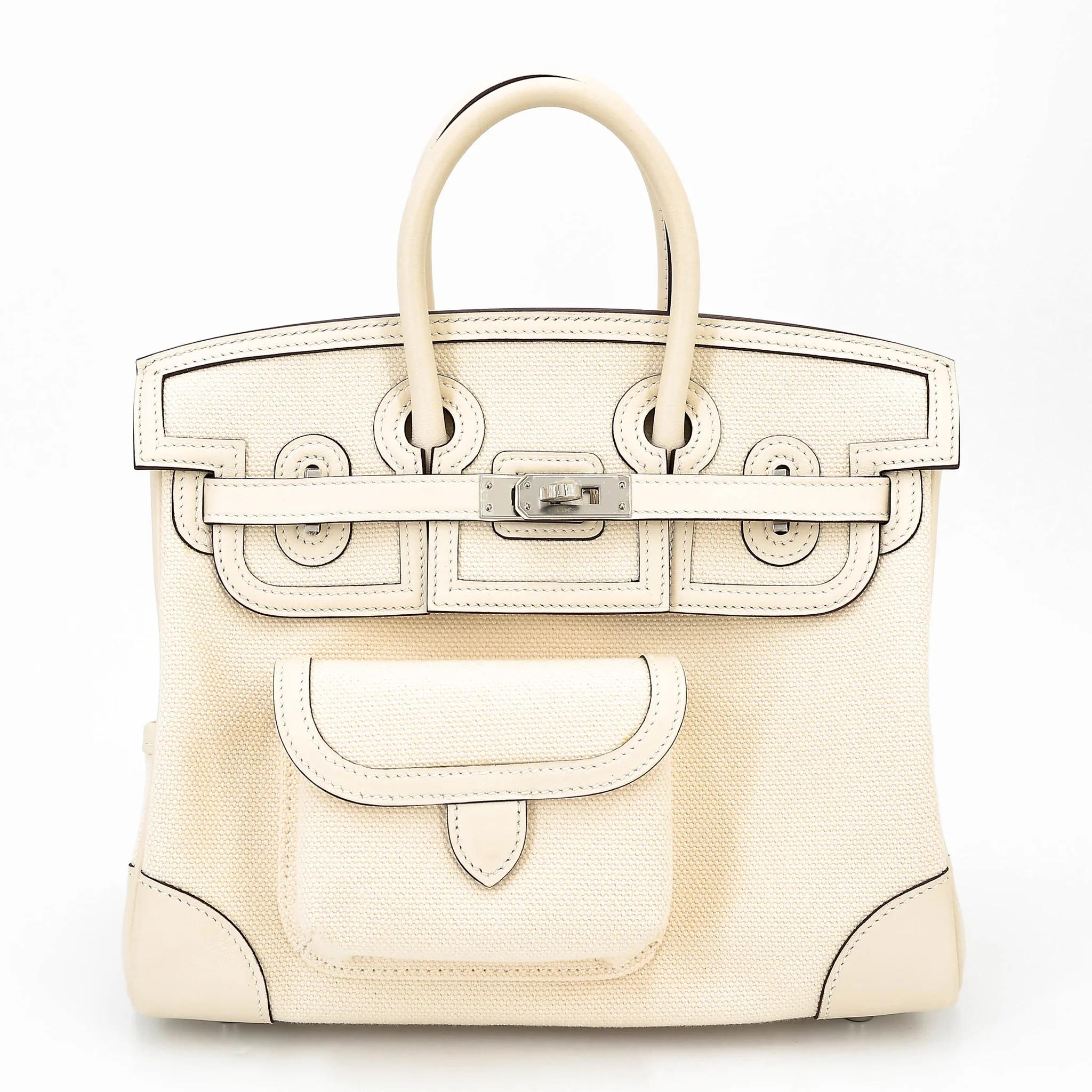 Excellent ( Rank SA ) HERMÈS Limited Edition Birkin Cargo 25 Nata (I2) Swift Toile Goeland canvas Palladium hardware U (2022) - 1