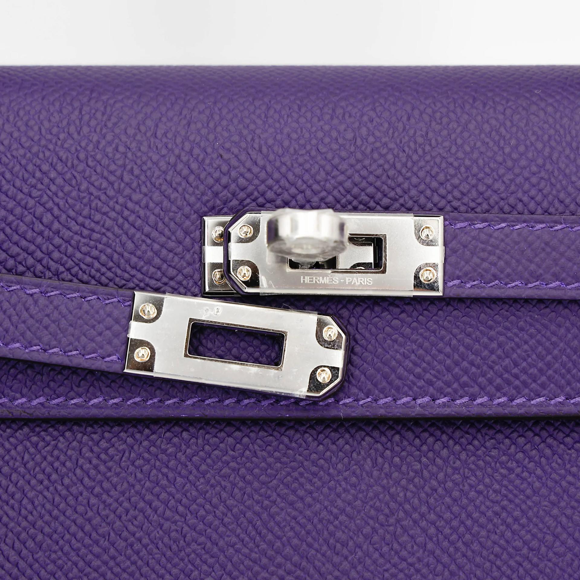 Brand New ( Rank N ) HERMÈS Kelly 25 Sellier Purple (X3) Epsom Palladium hardware G (2026) - 8