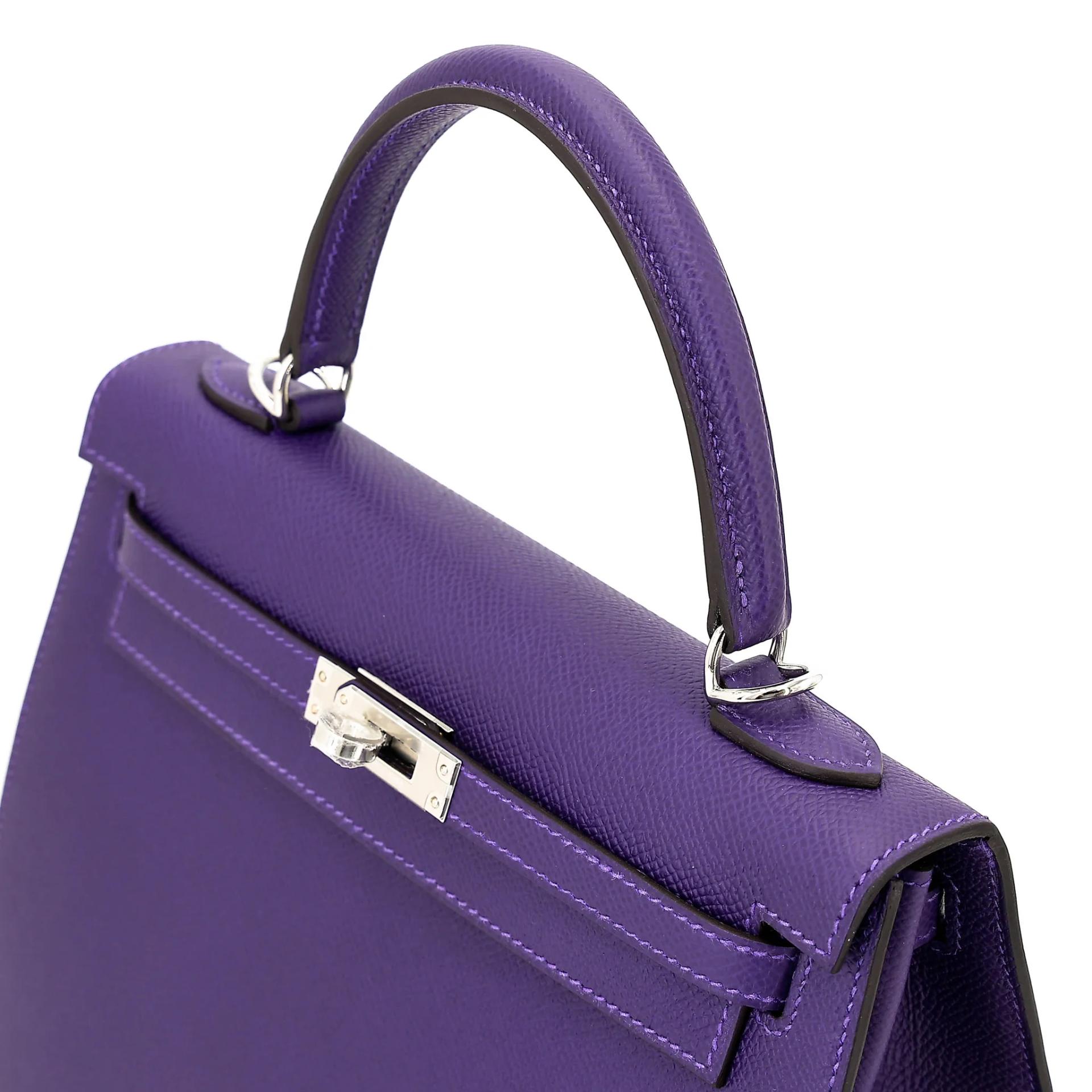 Brand New ( Rank N ) HERMÈS Kelly 25 Sellier Purple (X3) Epsom Palladium hardware G (2026) - 3