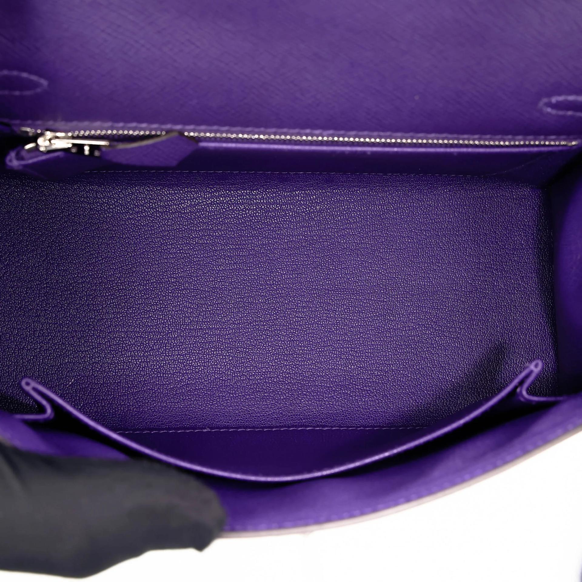 Brand New ( Rank N ) HERMÈS Kelly 25 Sellier Purple (X3) Epsom Palladium hardware G (2026) - 16