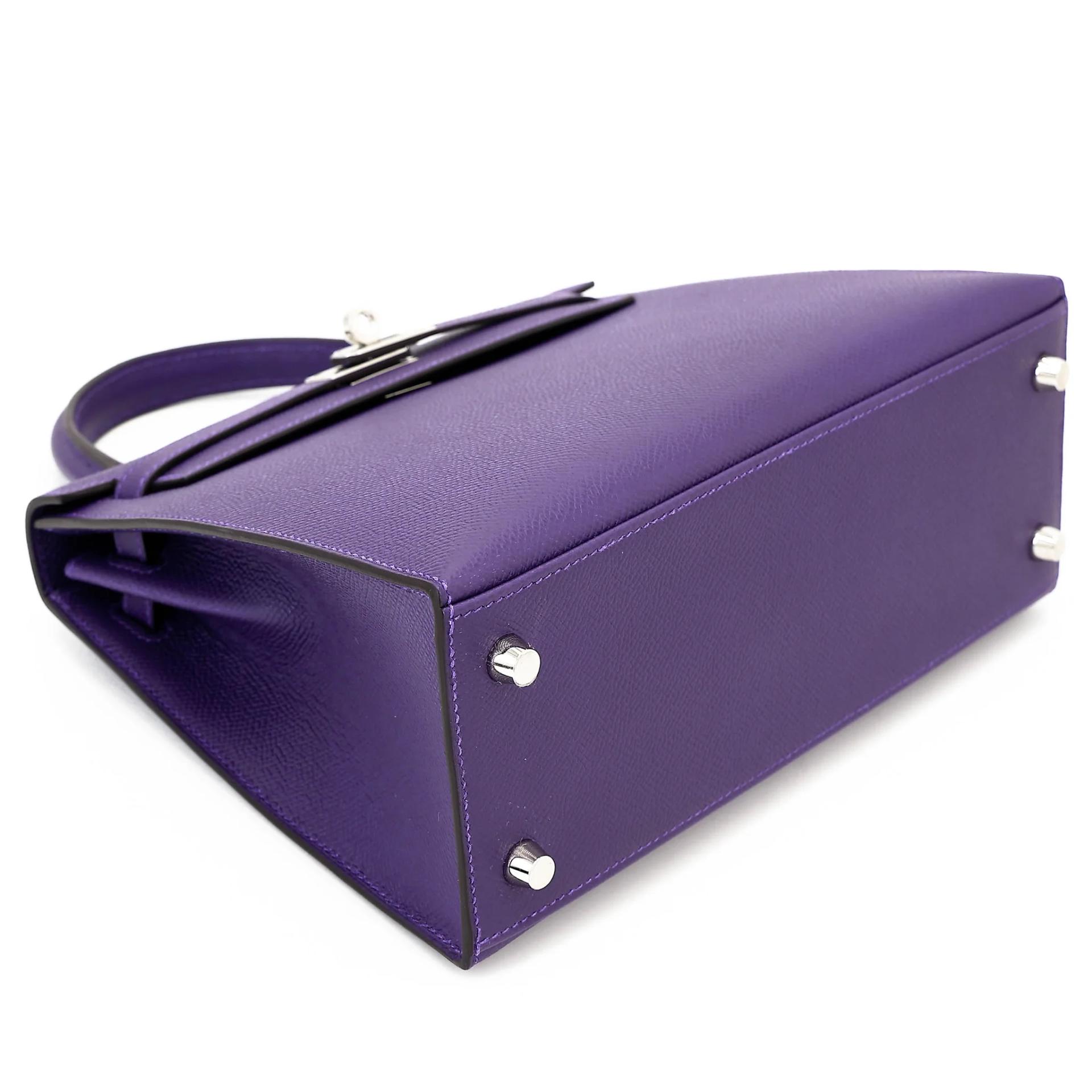 Brand New ( Rank N ) HERMÈS Kelly 25 Sellier Purple (X3) Epsom Palladium hardware G (2026) - 5