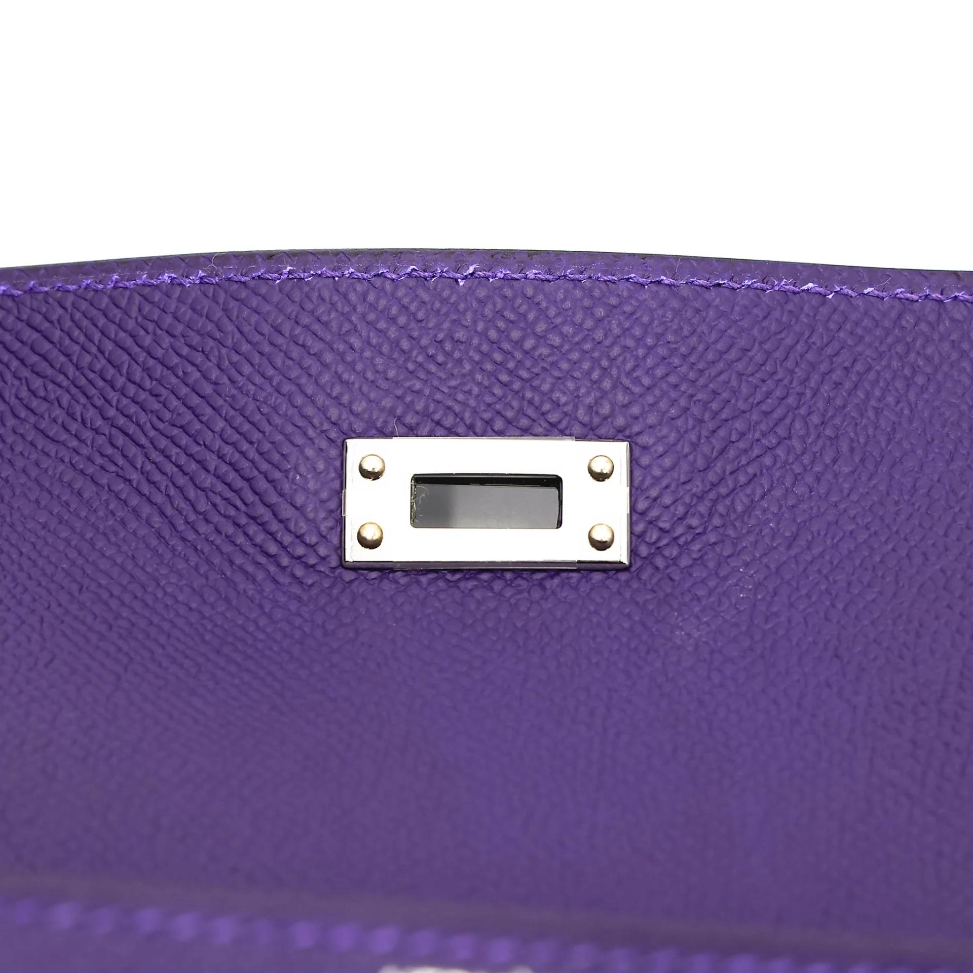 Brand New ( Rank N ) HERMÈS Kelly 25 Sellier Purple (X3) Epsom Palladium hardware G (2026) - 11
