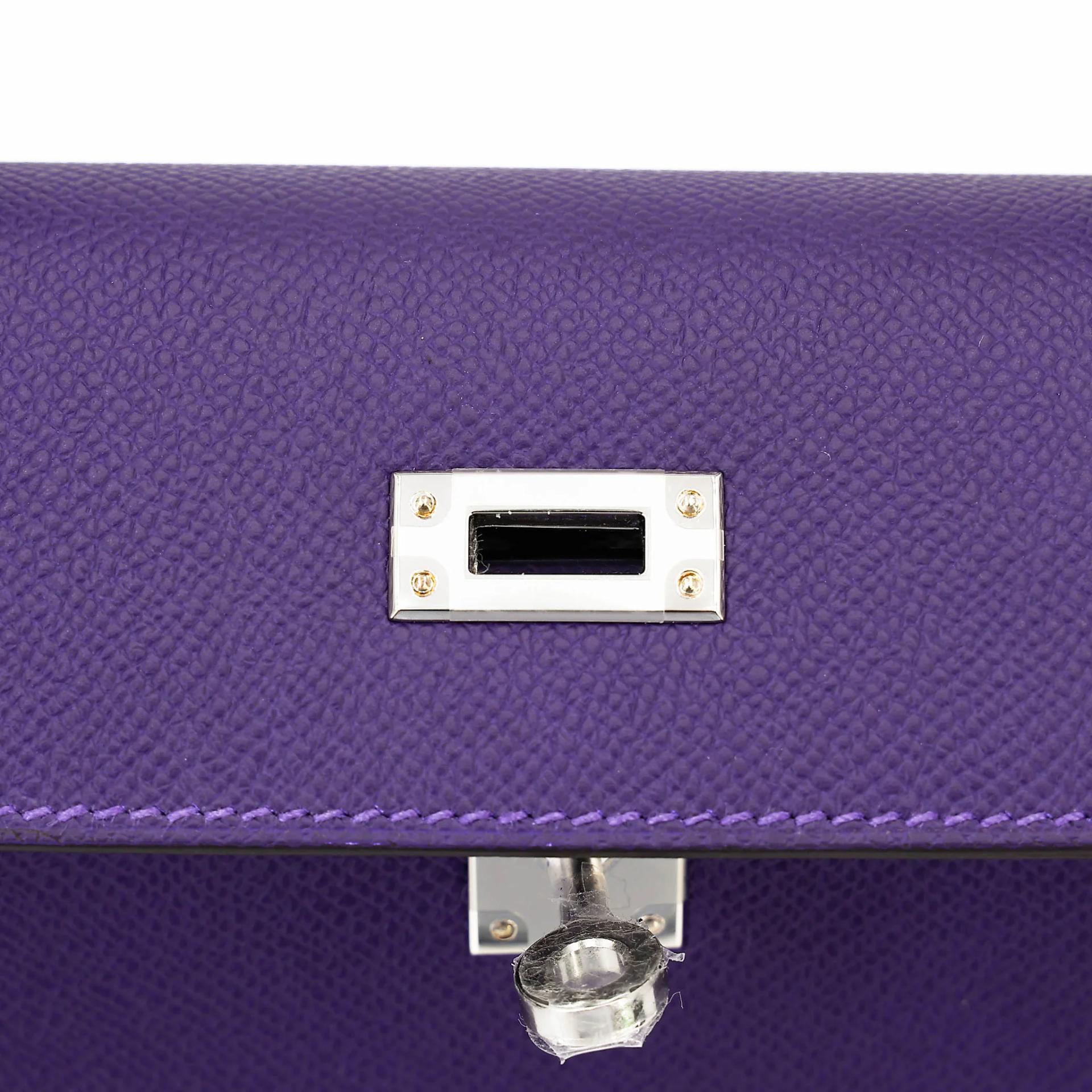 Brand New ( Rank N ) HERMÈS Kelly 25 Sellier Purple (X3) Epsom Palladium hardware G (2026) - 10