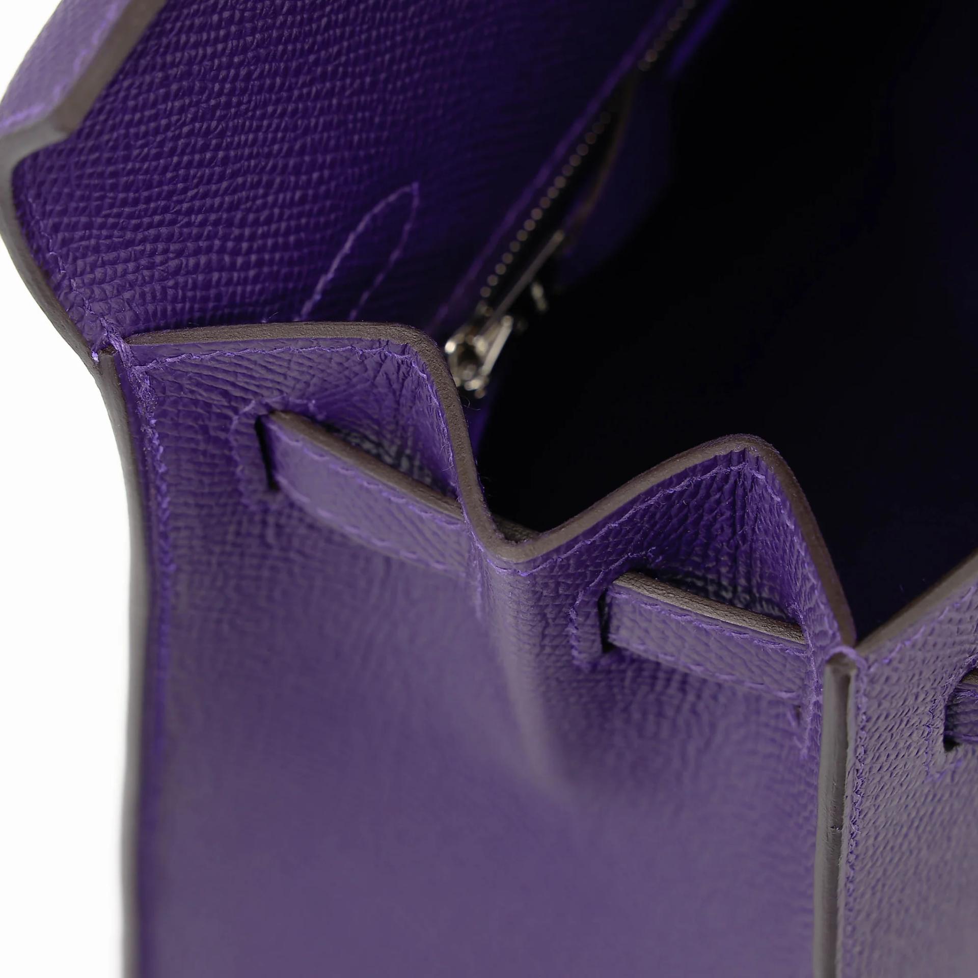 Brand New ( Rank N ) HERMÈS Kelly 25 Sellier Purple (X3) Epsom Palladium hardware G (2026) - 15