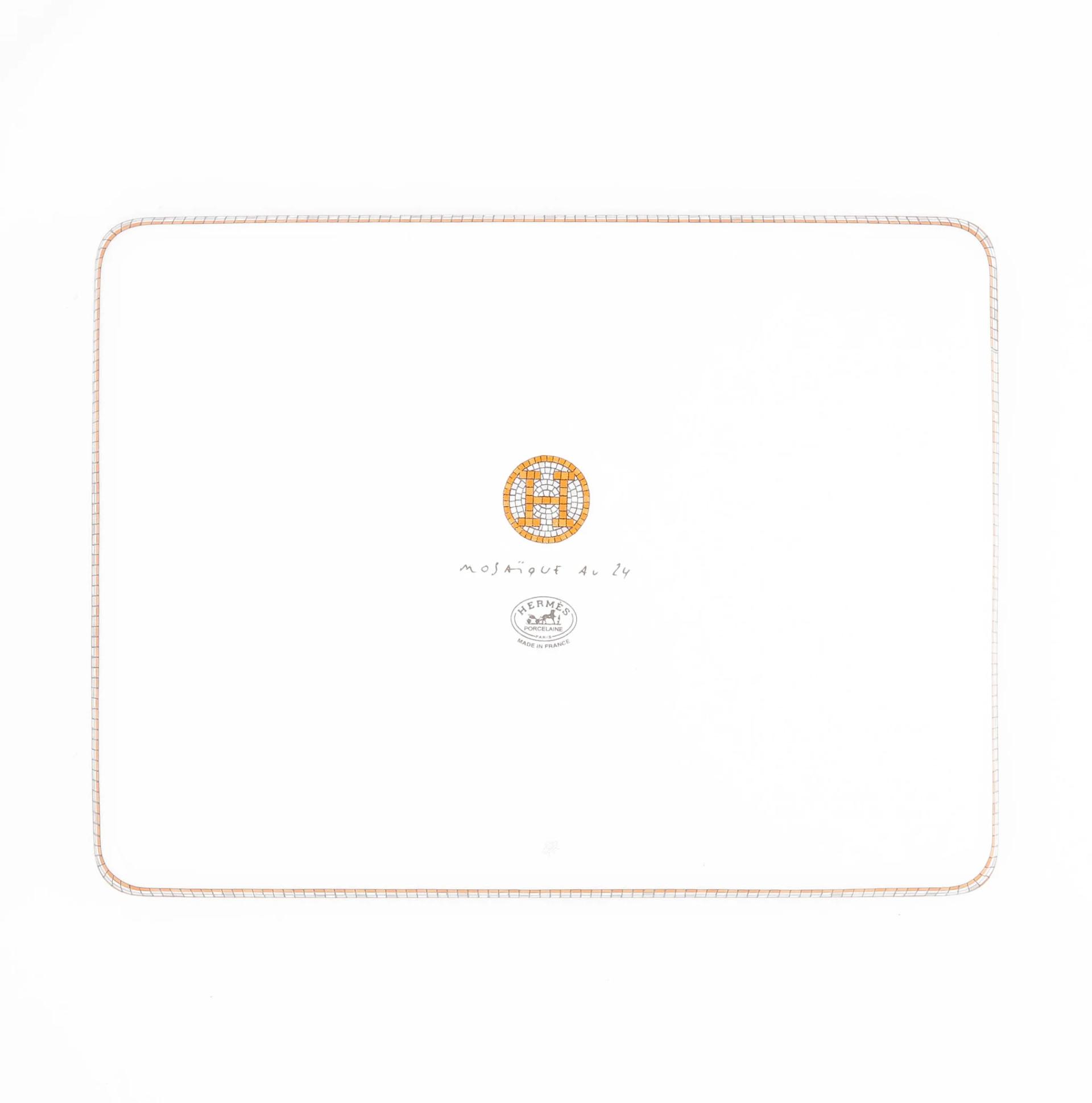Brand New ( Rank N ) HERMÈS Mosaique au 24 gold tray, small model White Gold Porcelain - 5