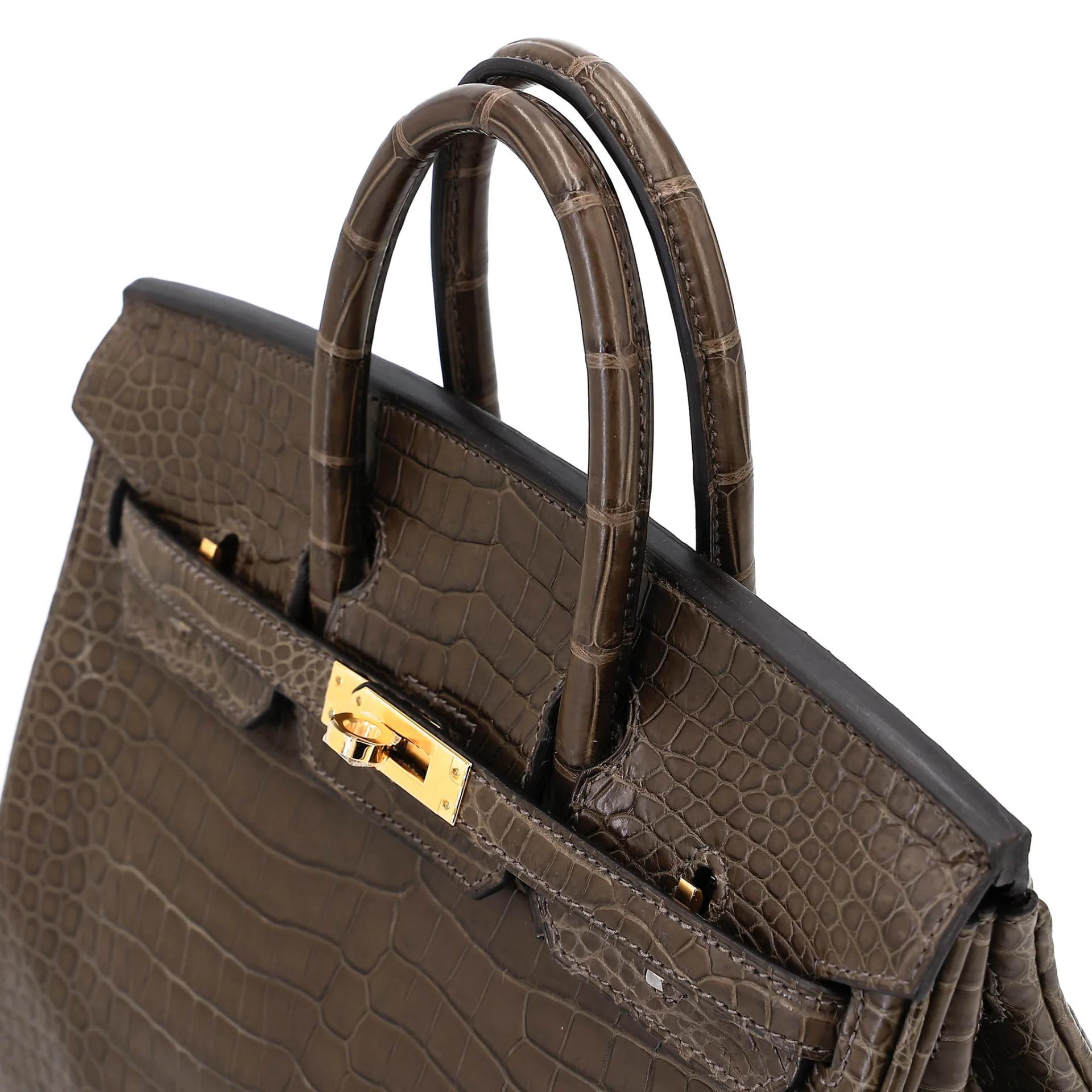 ランク NS 未使用品 HERMÈS エルメス バーキン25 グレーエレファント (8C) クロコダイル ポロサス マット ゴールド金具 Z刻印 (2021) - 3