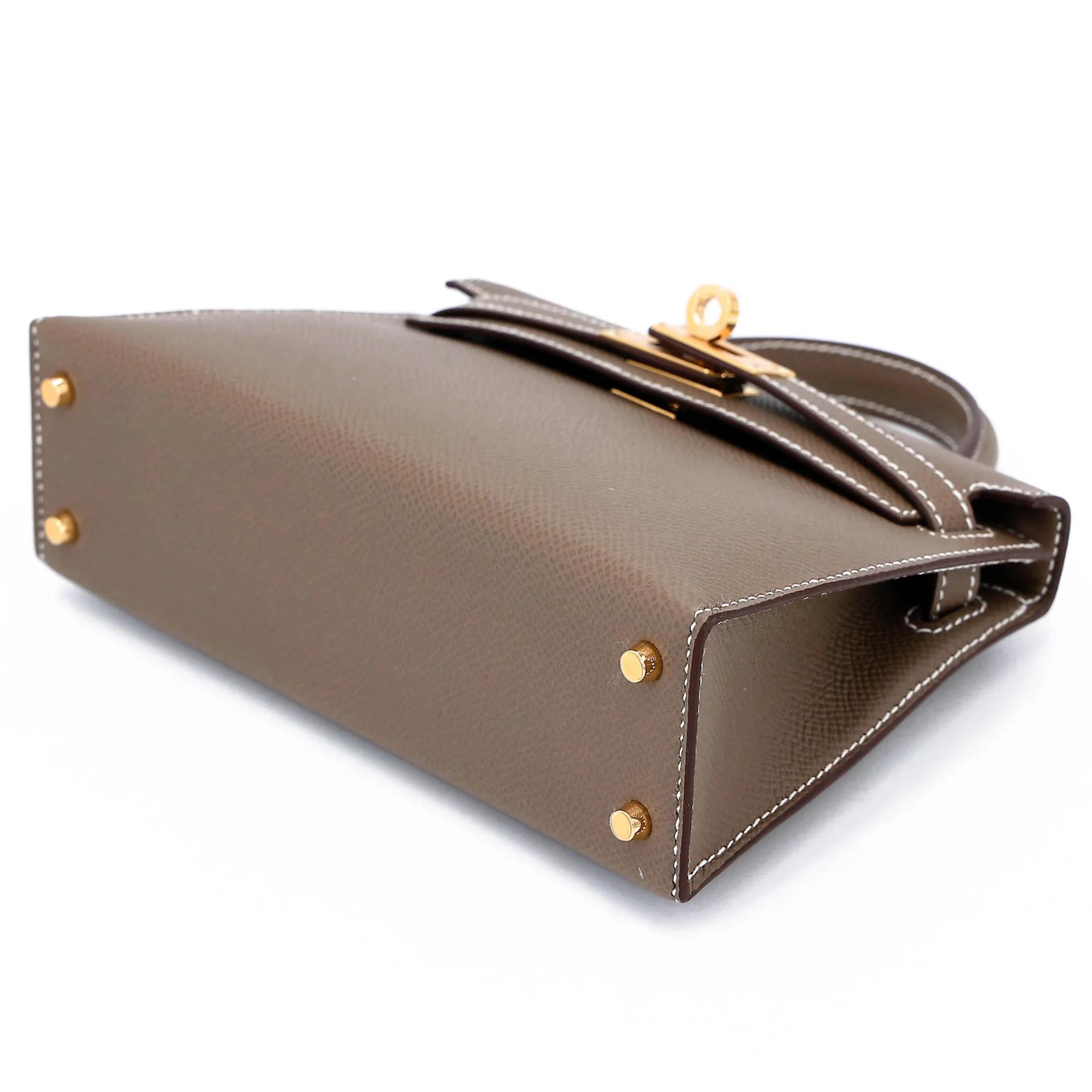 Brand New ( Rank N ) HERMÈS Mini Kelly II Etoupe (18) Epsom Gold hardware G (2026) - 4