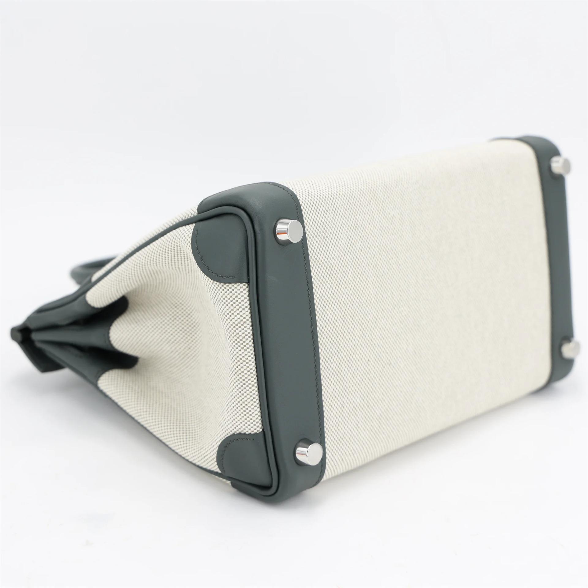 Brand New ( Rank N ) HERMÈS Birkin 25 Vert Mangrove (Q0) Ecru Toile H canvas Swift Palladium hardware K (2025) - 6