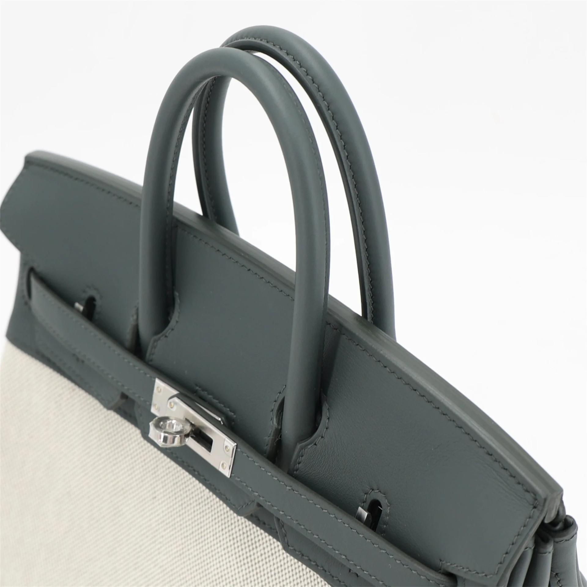 Brand New ( Rank N ) HERMÈS Birkin 25 Vert Mangrove (Q0) Ecru Toile H canvas Swift Palladium hardware K (2025) - 3