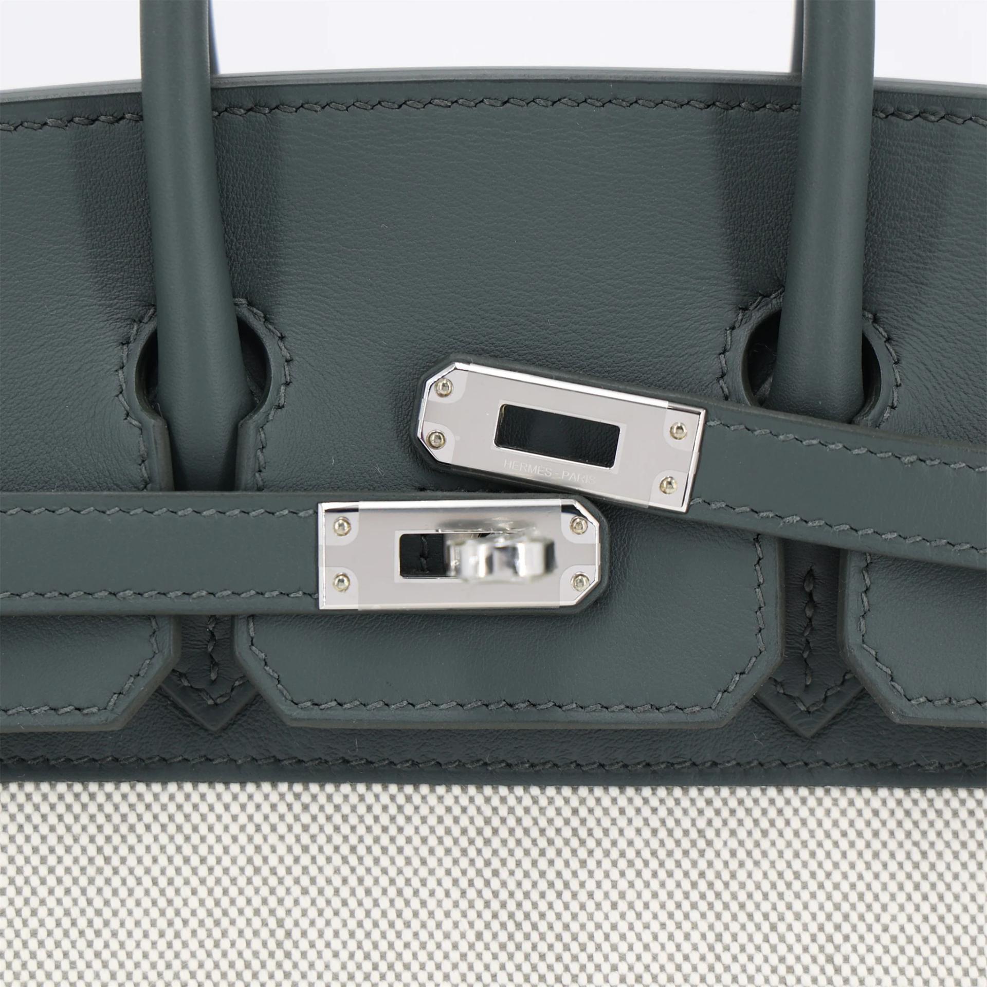 Brand New ( Rank N ) HERMÈS Birkin 25 Vert Mangrove (Q0) Ecru Toile H canvas Swift Palladium hardware K (2025) - 8