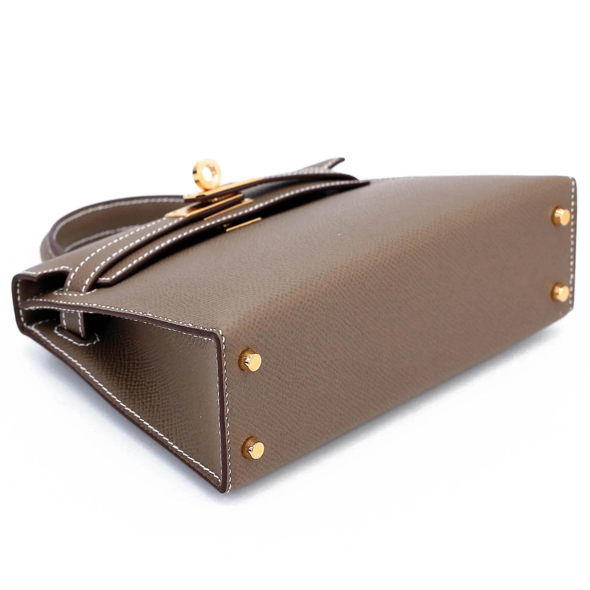 Brand New ( Rank N ) HERMÈS Mini Kelly II Etoupe (18) Epsom Gold hardware G (2026) - 5