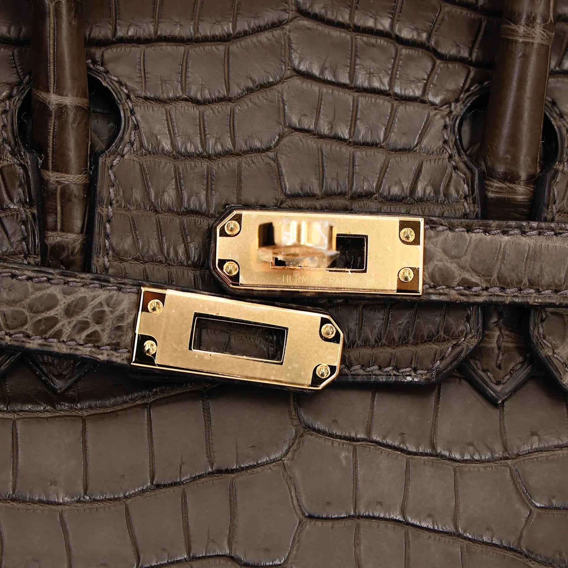ランク NS 未使用品 HERMÈS エルメス バーキン25 グレーエレファント (8C) クロコダイル ポロサス マット ゴールド金具 Z刻印 (2021) - 9