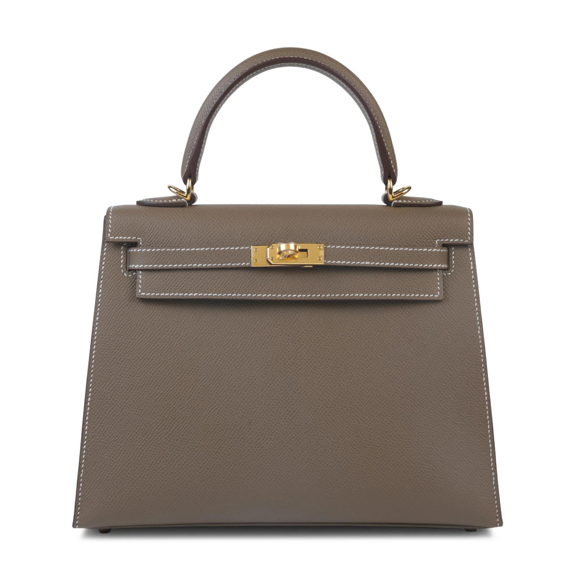 Unused ( Rank NS ) HERMÈS Kelly 25 Sellier Etoupe (18) Epsom Gold hardware U (2022) - 1