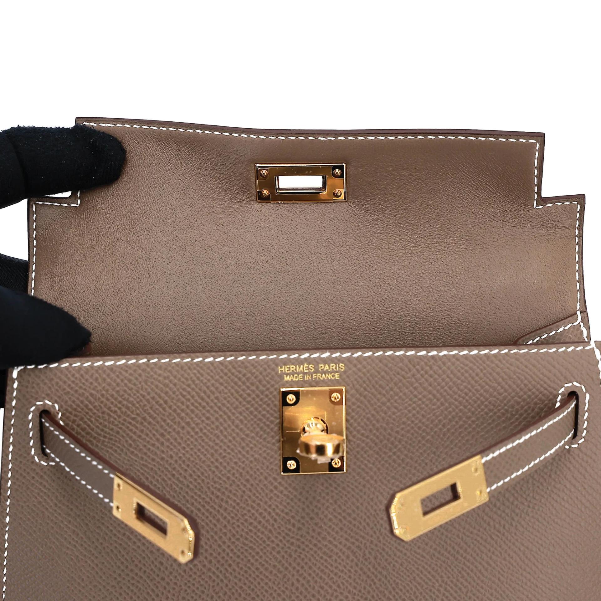 Brand New ( Rank N ) HERMÈS Mini Kelly II Etoupe (18) Epsom Gold hardware G (2026) - 12