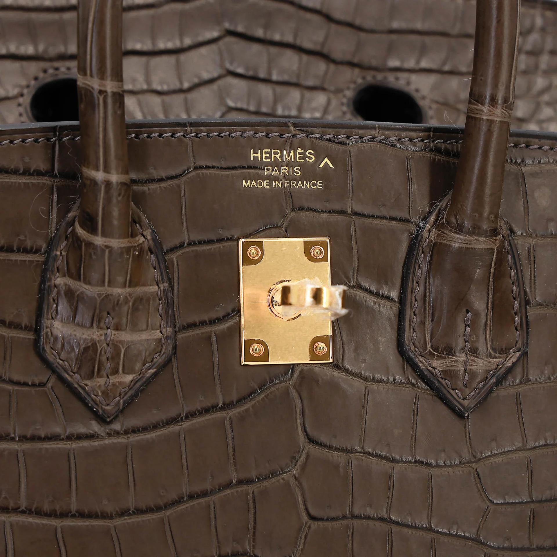 ランク NS 未使用品 HERMÈS エルメス バーキン25 グレーエレファント (8C) クロコダイル ポロサス マット ゴールド金具 Z刻印 (2021) - 11
