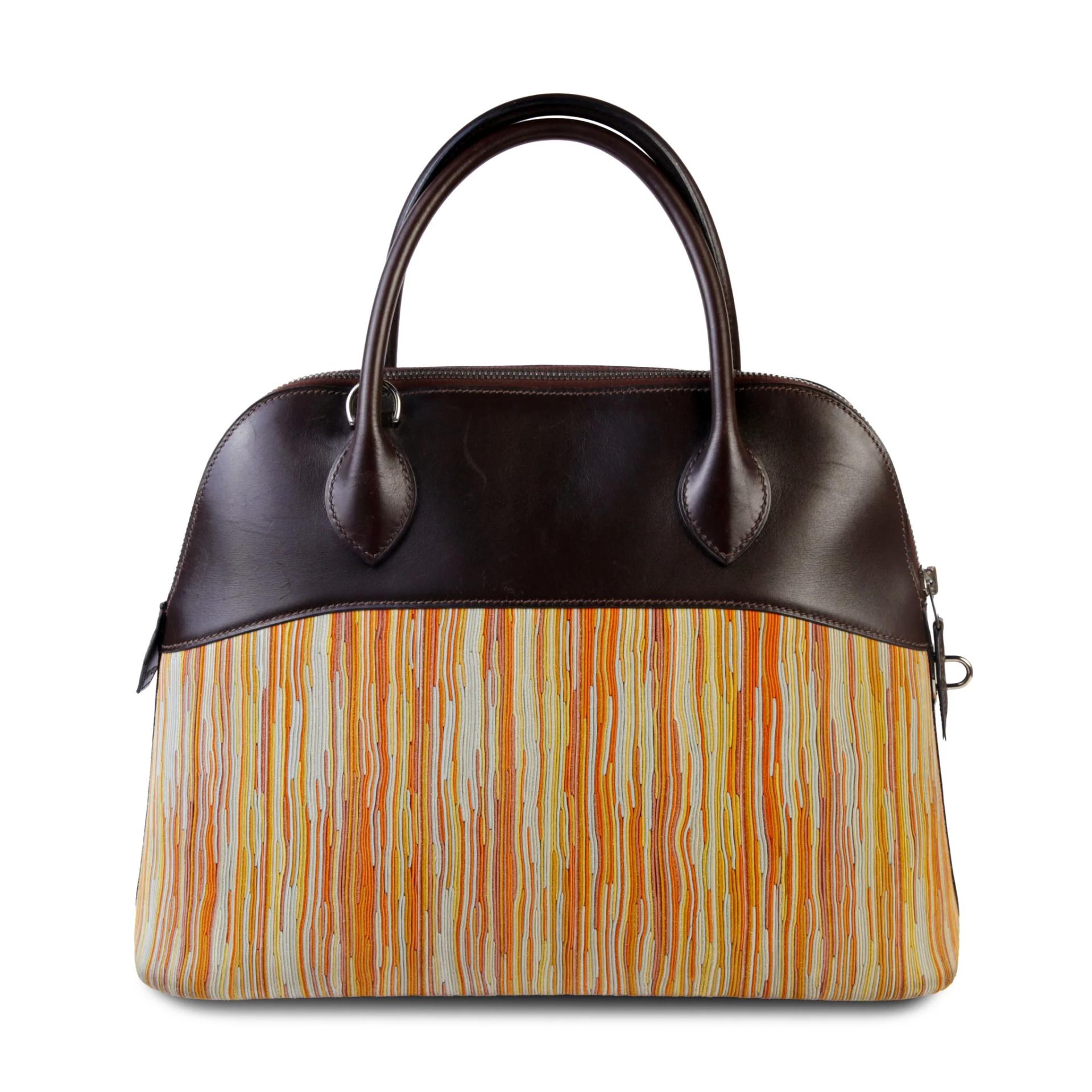 HERMÈS Limited Edition Bolide 31 handbag in Multi-color Vibrato goatskin and Chocolate Box calfskin with Palladium hardware - 2
