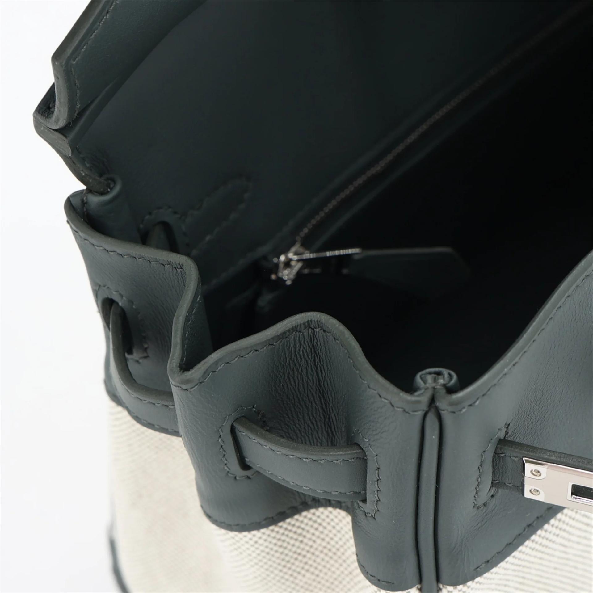 Brand New ( Rank N ) HERMÈS Birkin 25 Vert Mangrove (Q0) Ecru Toile H canvas Swift Palladium hardware K (2025) - 12
