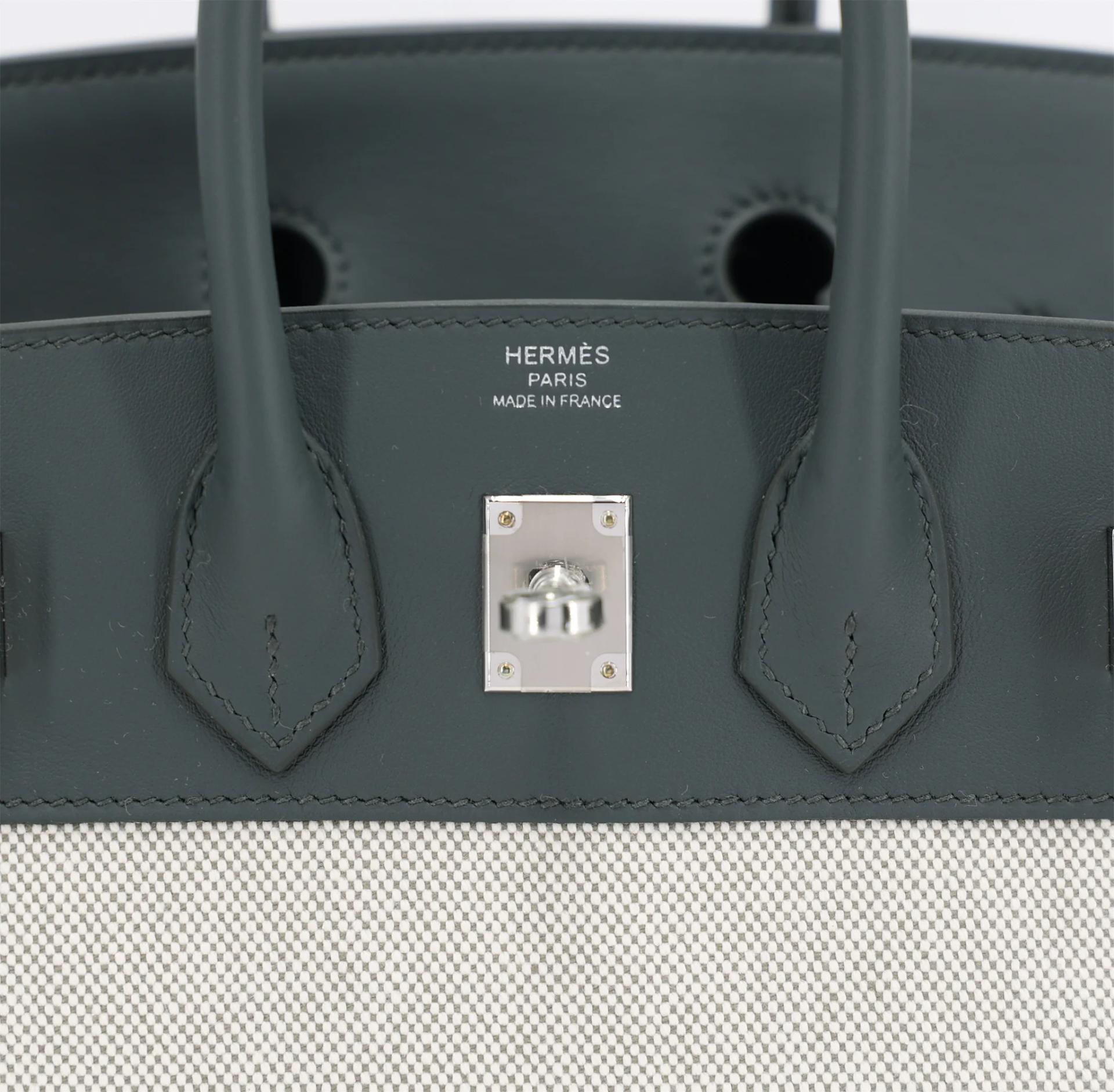 Brand New ( Rank N ) HERMÈS Birkin 25 Vert Mangrove (Q0) Ecru Toile H canvas Swift Palladium hardware K (2025) - 10