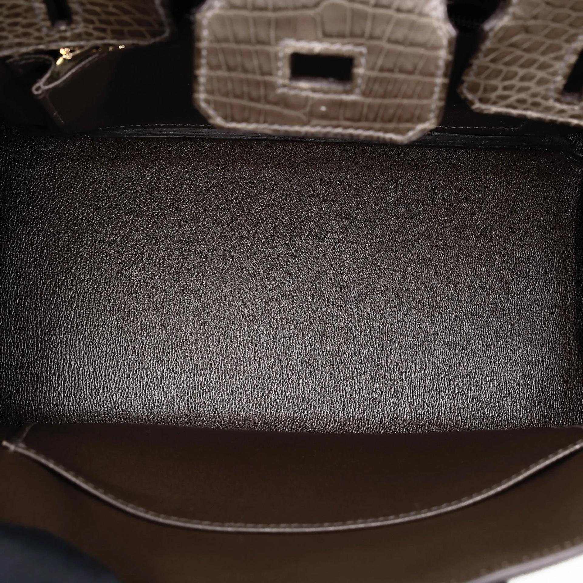 ランク NS 未使用品 HERMÈS エルメス バーキン25 グレーエレファント (8C) クロコダイル ポロサス マット ゴールド金具 Z刻印 (2021) - 16