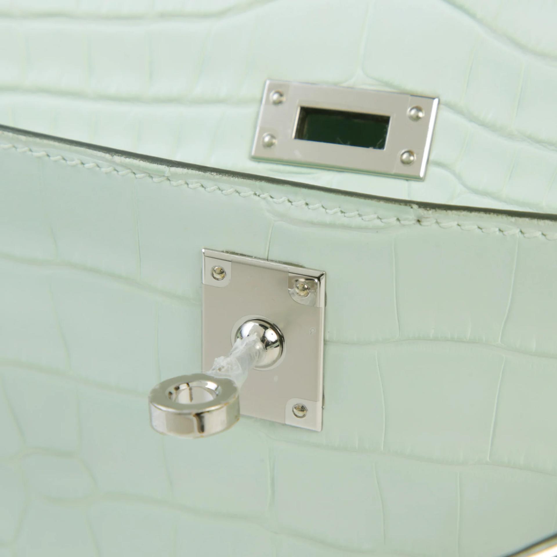 ランク N 新品 HERMÈS エルメス ポシェットケリー ヴェールペパーミント (N3) クロコダイル アリゲーター マット シルバー金具 K刻印 (2025) - 9