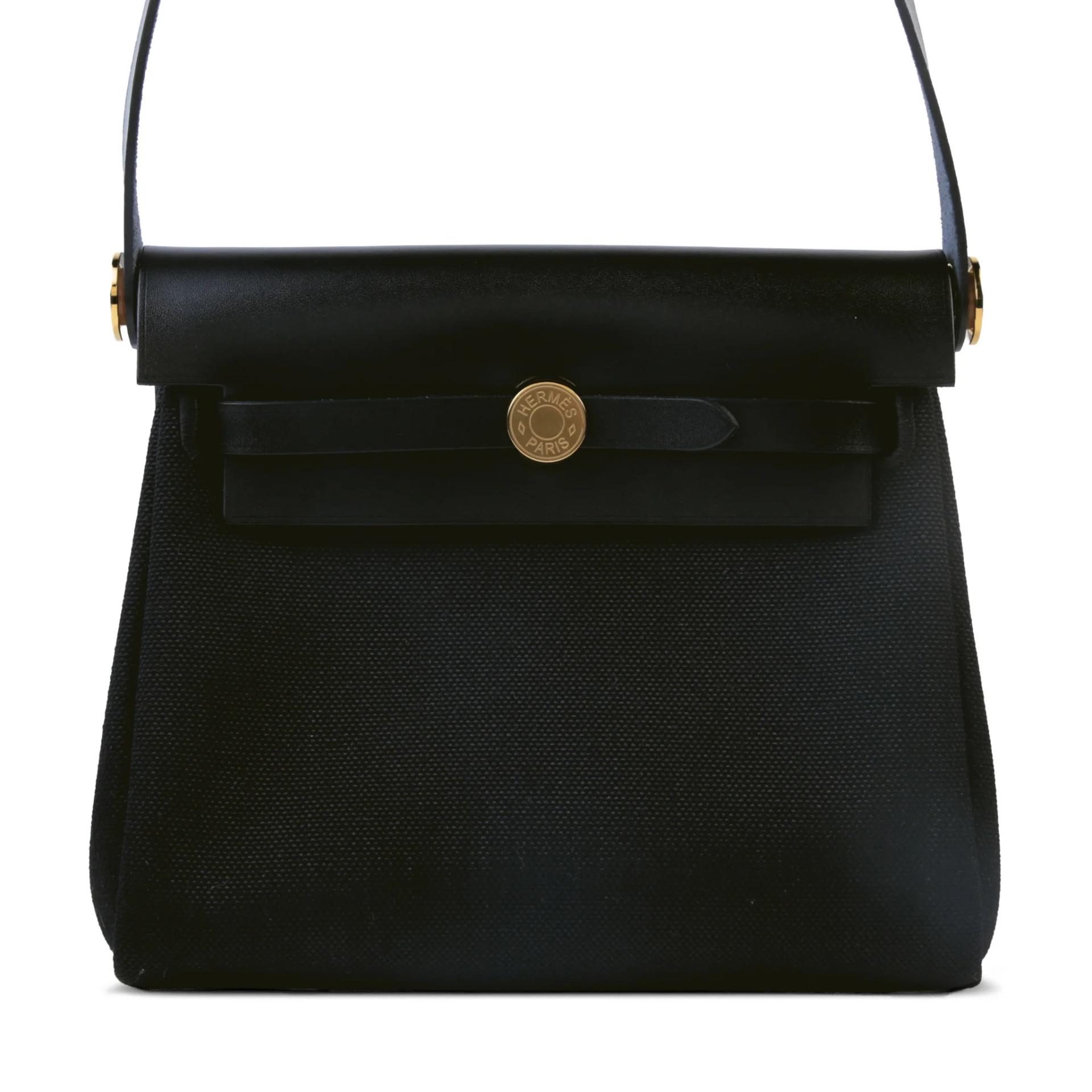 Brand New ( Rank N ) HERMÈS Herbag Zip Mini 20 Noir (89) Vache Hunter Toile H canvas Gold hardware G (2026) - 1