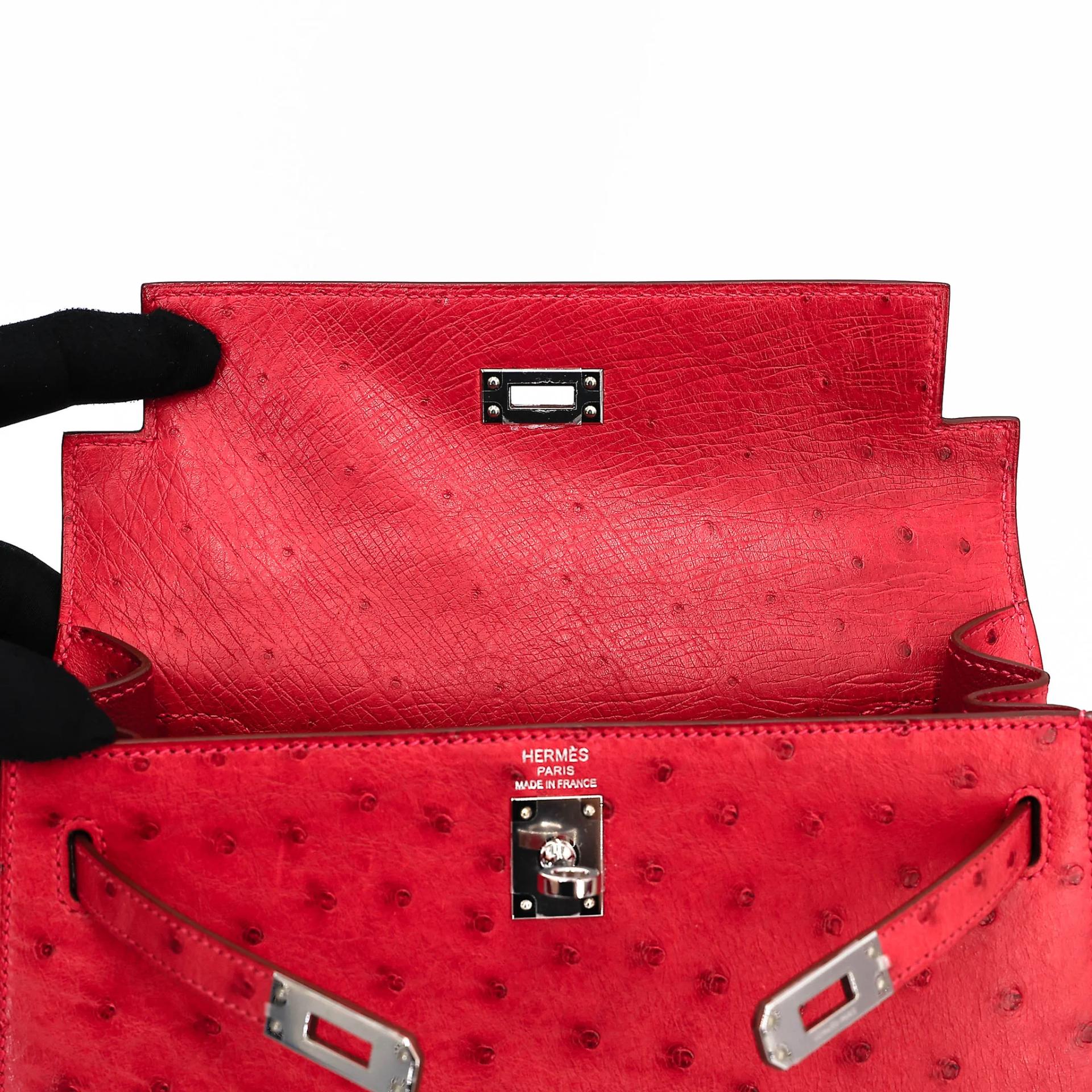ランク SA HERMÈS エルメス ケリー25 セリエ ルージュヴィフ (53) オーストリッチ シルバー金具 X刻印 (2016) - 16