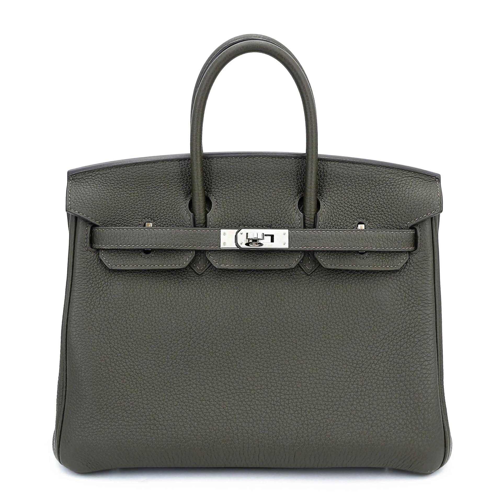 Very Good ( Rank A) HERMÈS Birkin 25 Vert de Gris (C6) Togo Palladium hardware Y (2020) - 1