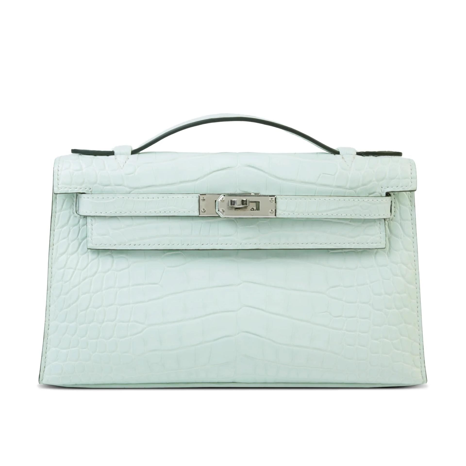 ランク N 新品 HERMÈS エルメス ポシェットケリー ヴェールペパーミント (N3) クロコダイル アリゲーター マット シルバー金具 K刻印 (2025) - 1