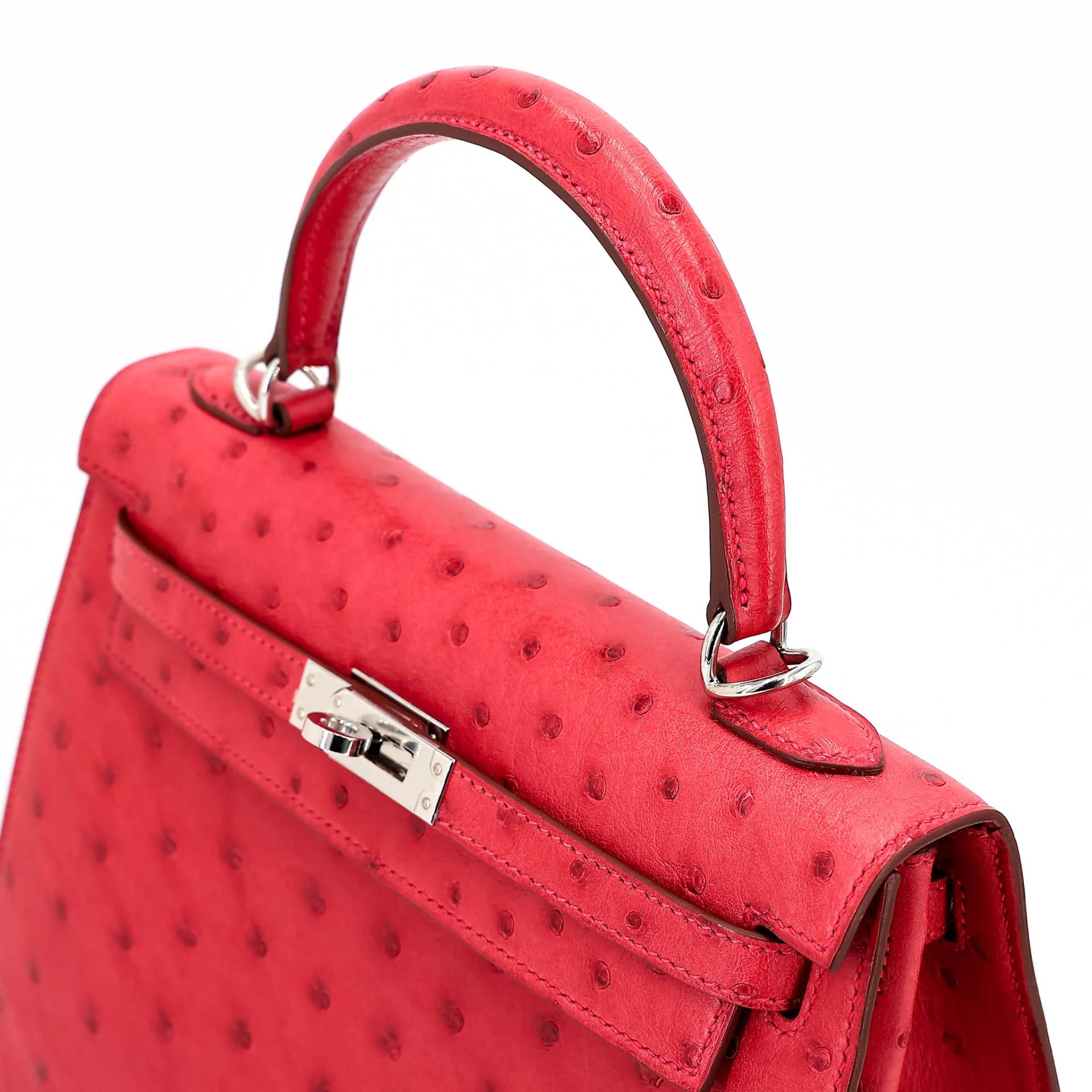 ランク SA HERMÈS エルメス ケリー25 セリエ ルージュヴィフ (53) オーストリッチ シルバー金具 X刻印 (2016) - 3