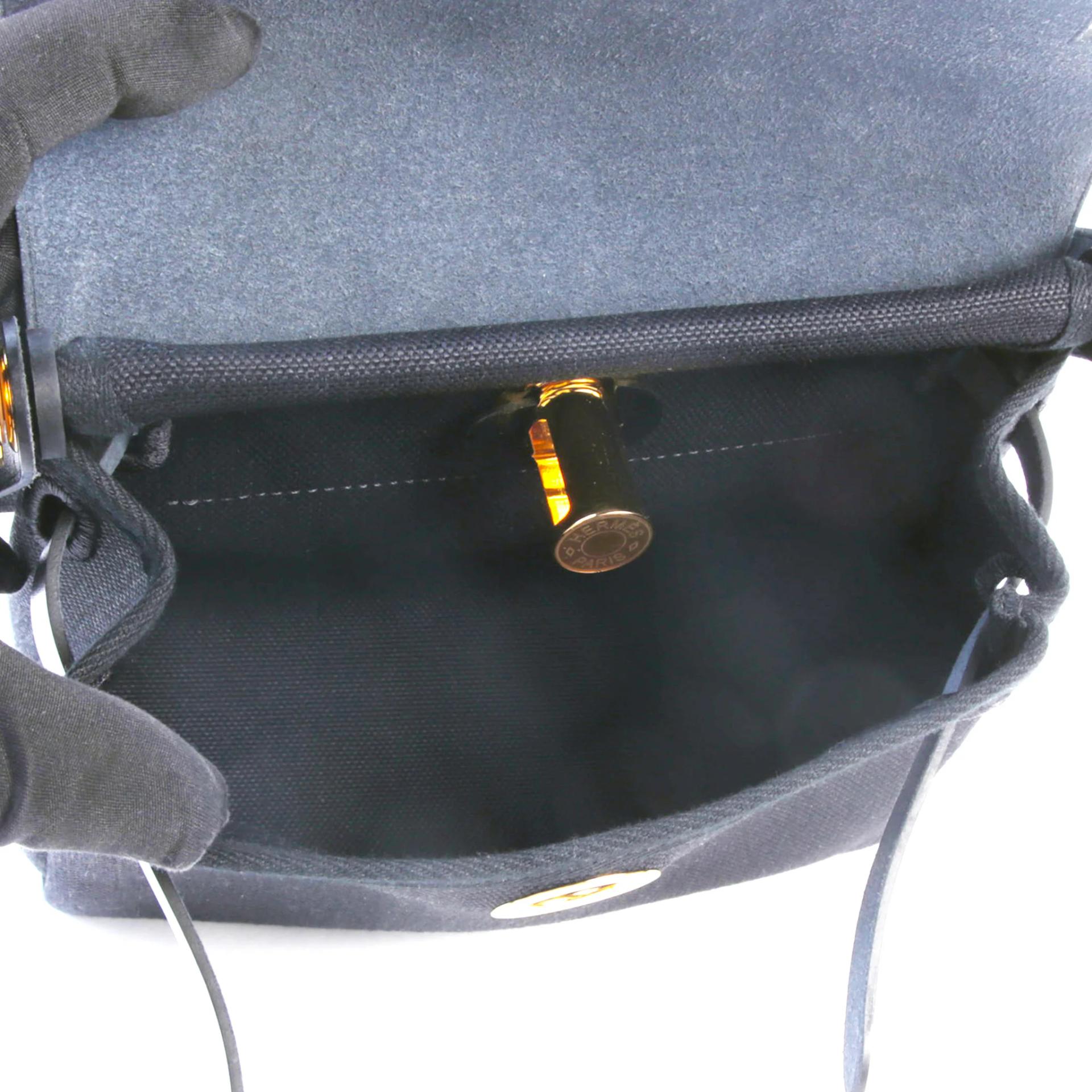 Brand New ( Rank N ) HERMÈS Herbag Zip Mini 20 Noir (89) Vache Hunter Toile H canvas Gold hardware G (2026) - 9