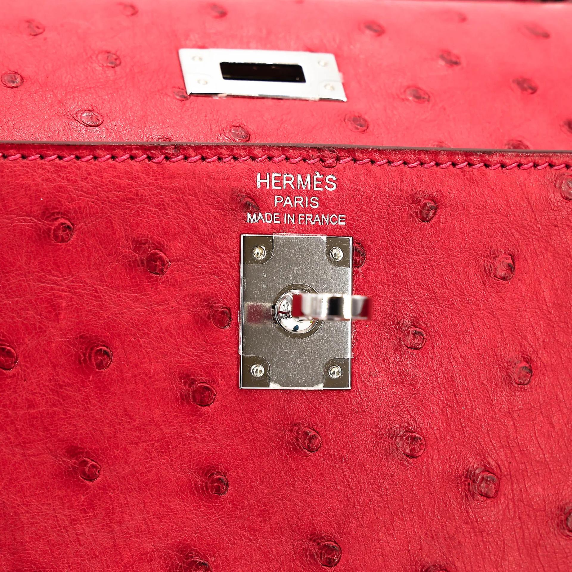 ランク SA HERMÈS エルメス ケリー25 セリエ ルージュヴィフ (53) オーストリッチ シルバー金具 X刻印 (2016) - 17