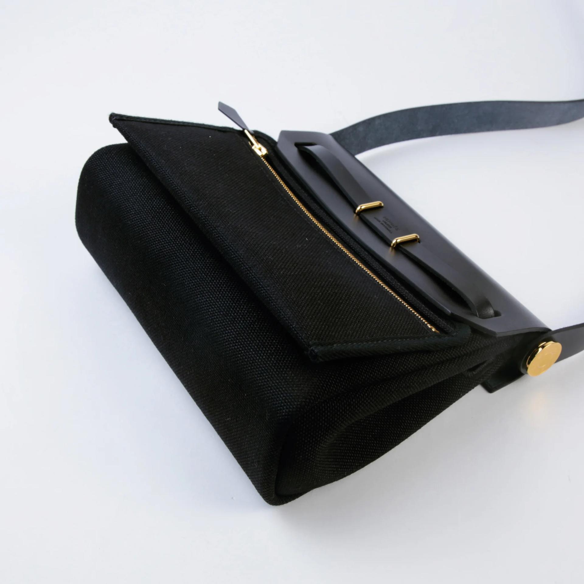 Brand New ( Rank N ) HERMÈS Herbag Zip Mini 20 Noir (89) Vache Hunter Toile H canvas Gold hardware G (2026) - 7