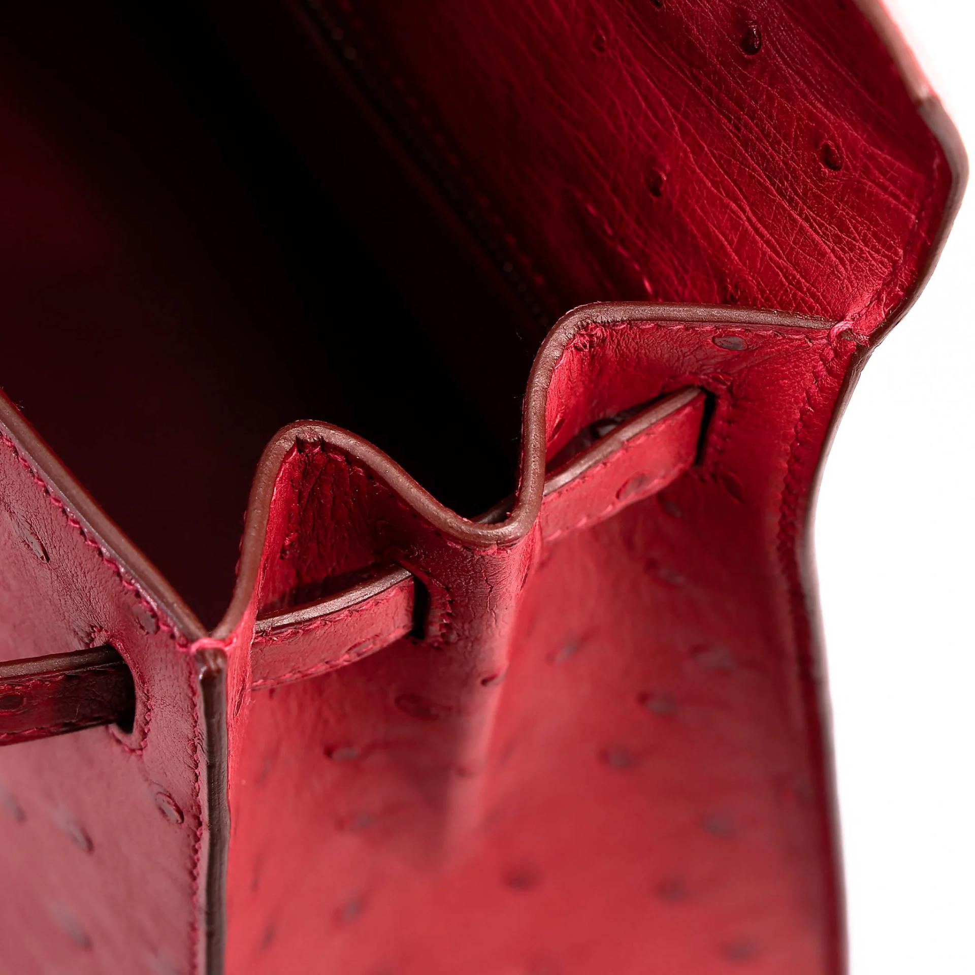 ランク SA HERMÈS エルメス ケリー25 セリエ ルージュヴィフ (53) オーストリッチ シルバー金具 X刻印 (2016) - 21