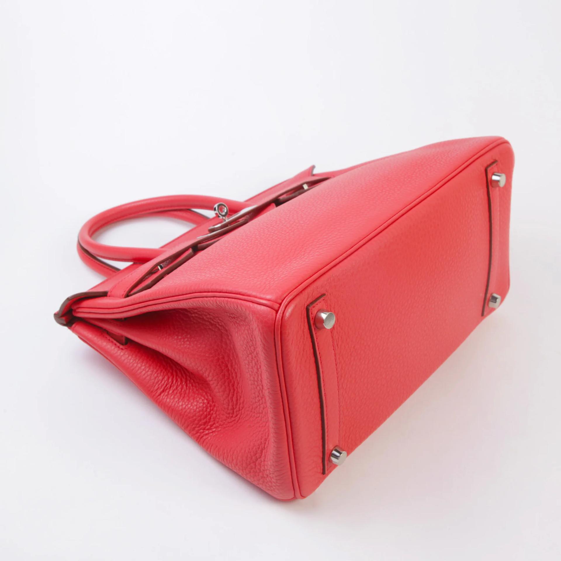 Very Good ( Rank A) HERMÈS Birkin 30 Bougainvillea (A5) Clemence Palladium hardware Square N (2010) - 4