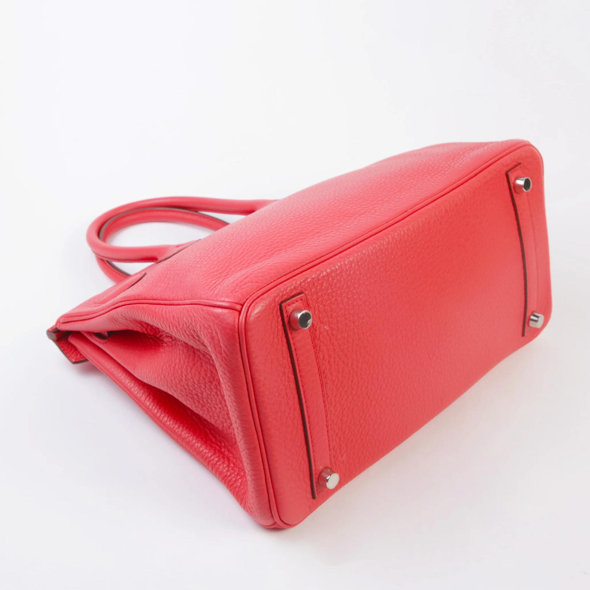 Very Good ( Rank A) HERMÈS Birkin 30 Bougainvillea (A5) Clemence Palladium hardware Square N (2010) - 6