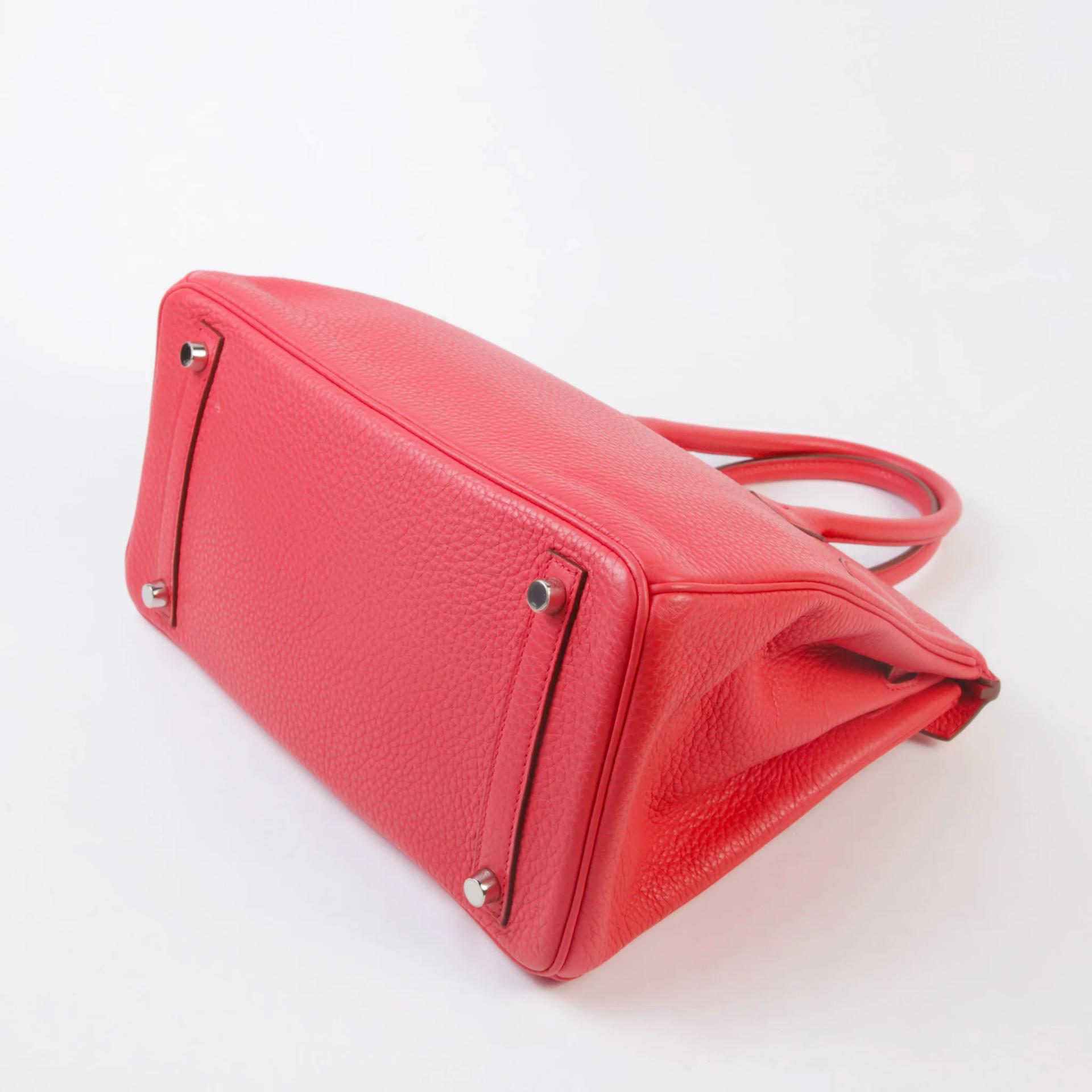 Very Good ( Rank A) HERMÈS Birkin 30 Bougainvillea (A5) Clemence Palladium hardware Square N (2010) - 7