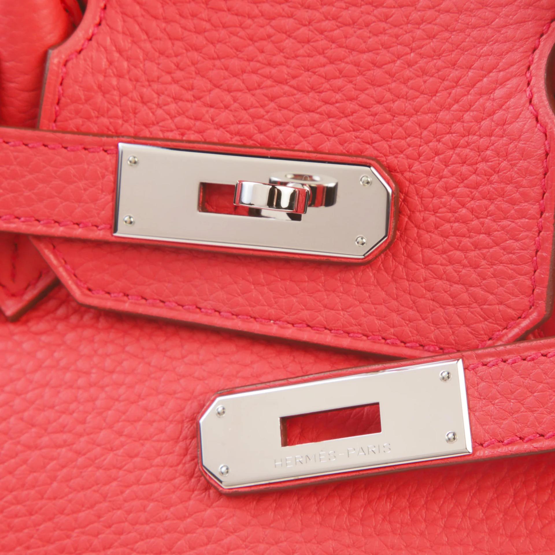 Very Good ( Rank A) HERMÈS Birkin 30 Bougainvillea (A5) Clemence Palladium hardware Square N (2010) - 8