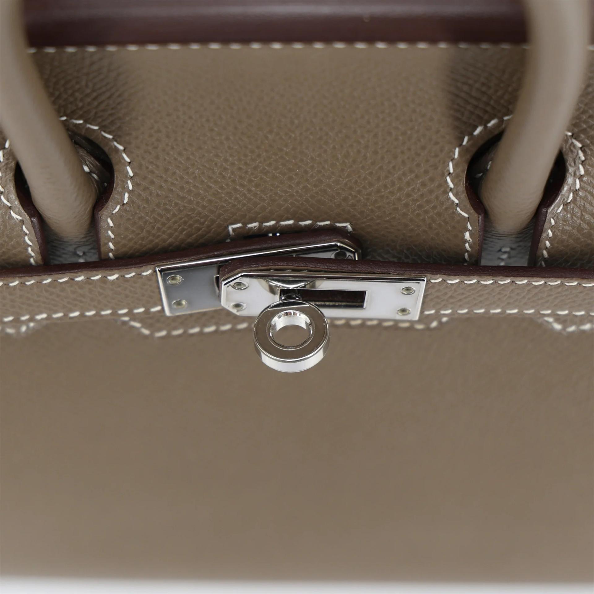 Excellent ( Rank SA ) HERMÈS Birkin 25 Sellier Etoupe (18) Epsom Palladium hardware Z (2021) - 9