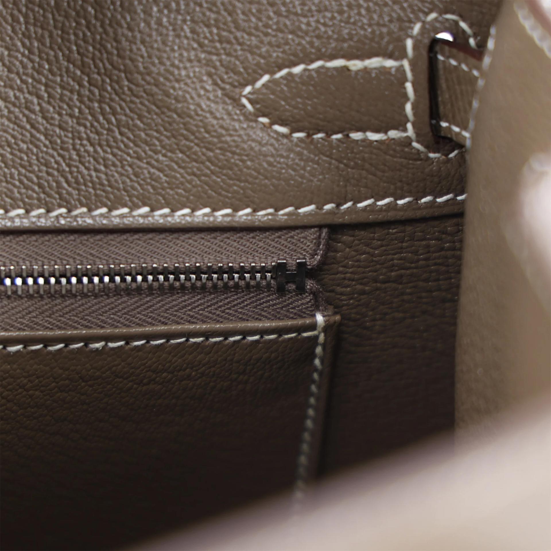 Excellent ( Rank SA ) HERMÈS Birkin 25 Sellier Etoupe (18) Epsom Palladium hardware Z (2021) - 15