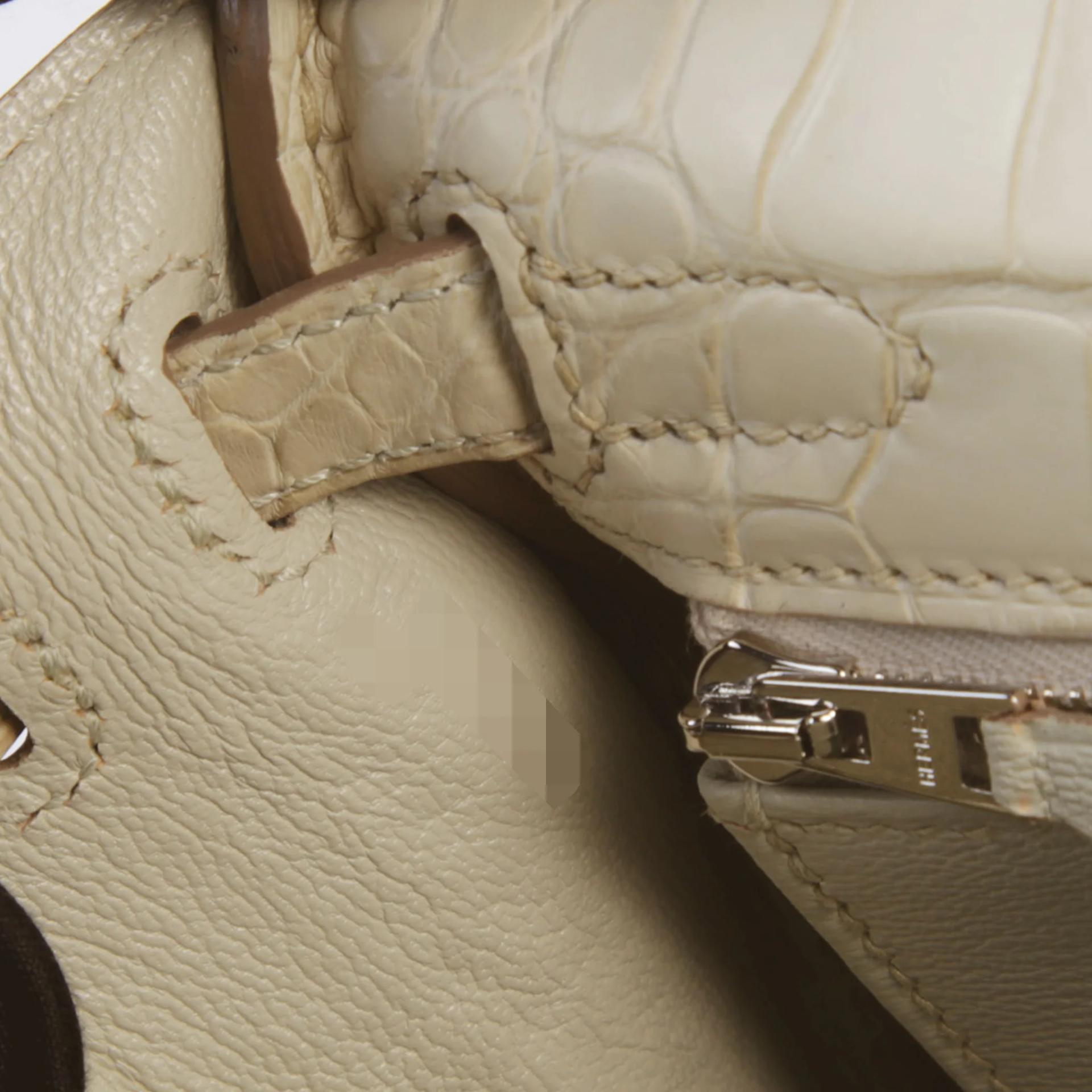 Unused ( Rank NS ) HERMÈS Kelly 25 Beton (8L) Matte Alligator Palladium hardware U (2022) - 13