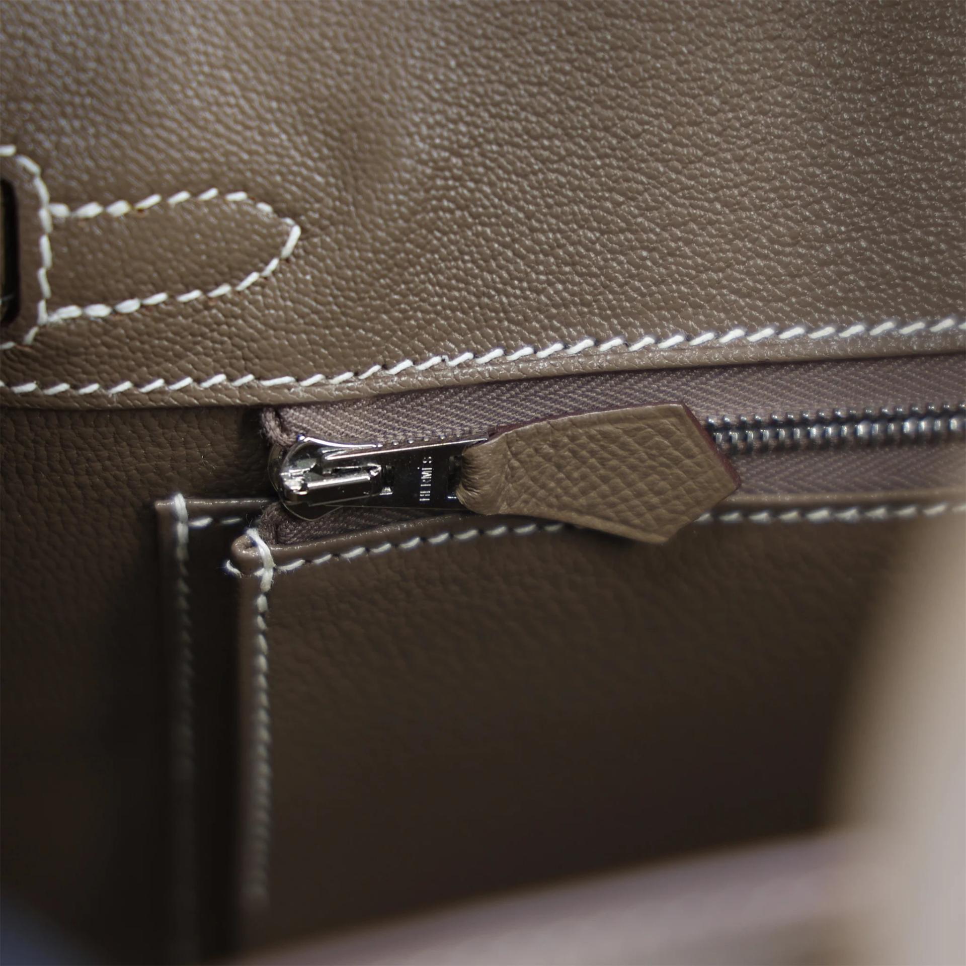 Excellent ( Rank SA ) HERMÈS Birkin 25 Sellier Etoupe (18) Epsom Palladium hardware Z (2021) - 14