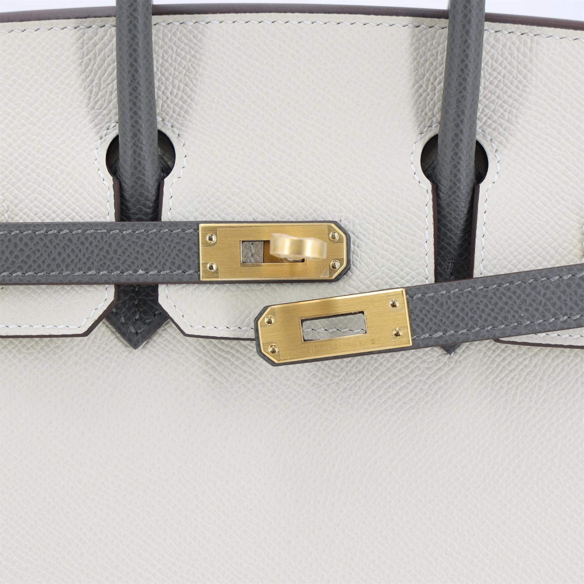 全新 HERMÈS 愛馬仕 馬蹄印定制 Birkin 25 外縫 10 奶昔白 Craie 0L Gris Meyer 積雨雲灰 Epsom牛皮 拉絲金扣 K刻 2025年 - 8