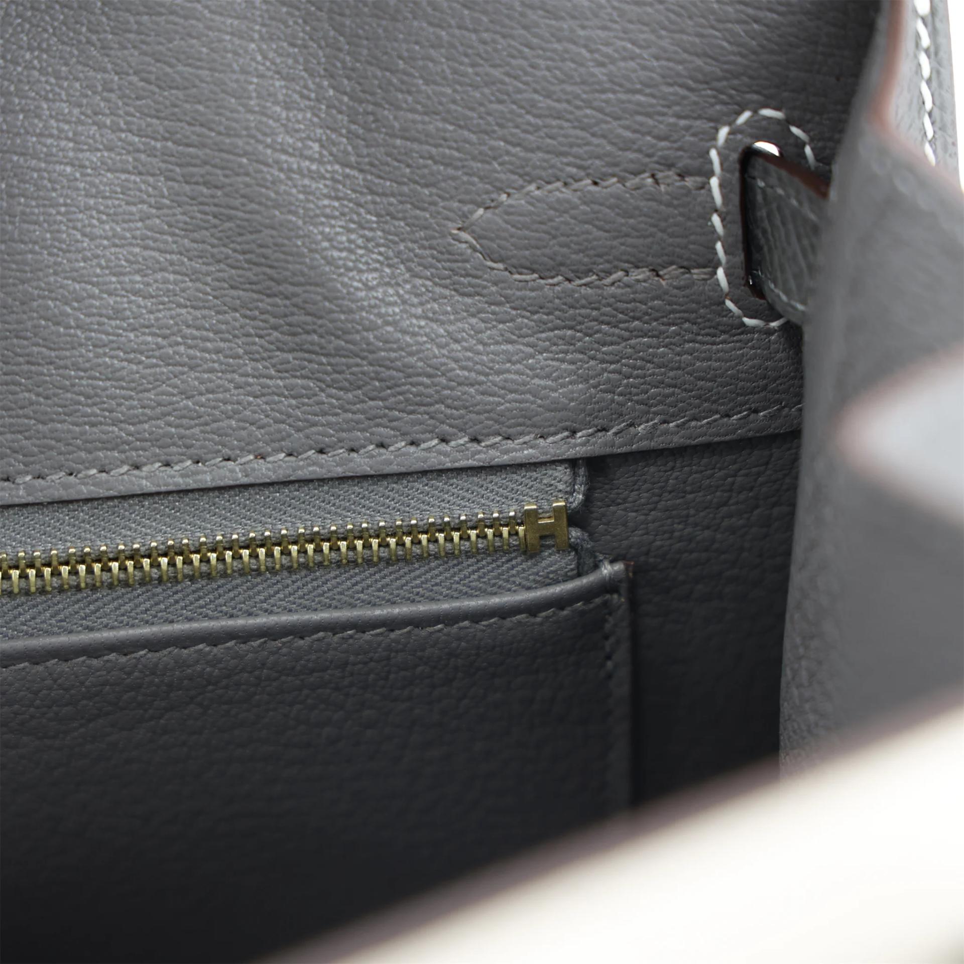 全新 HERMÈS 愛馬仕 馬蹄印定制 Birkin 25 外縫 10 奶昔白 Craie 0L Gris Meyer 積雨雲灰 Epsom牛皮 拉絲金扣 K刻 2025年 - 15